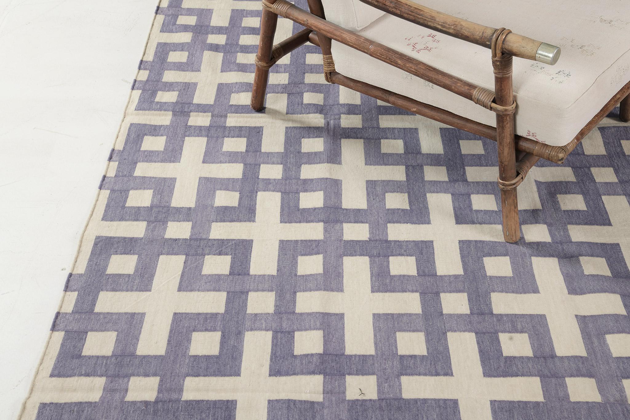 Wool Contemporary Flat-Weave Rug Cielo Collection Estera Violet For Sale