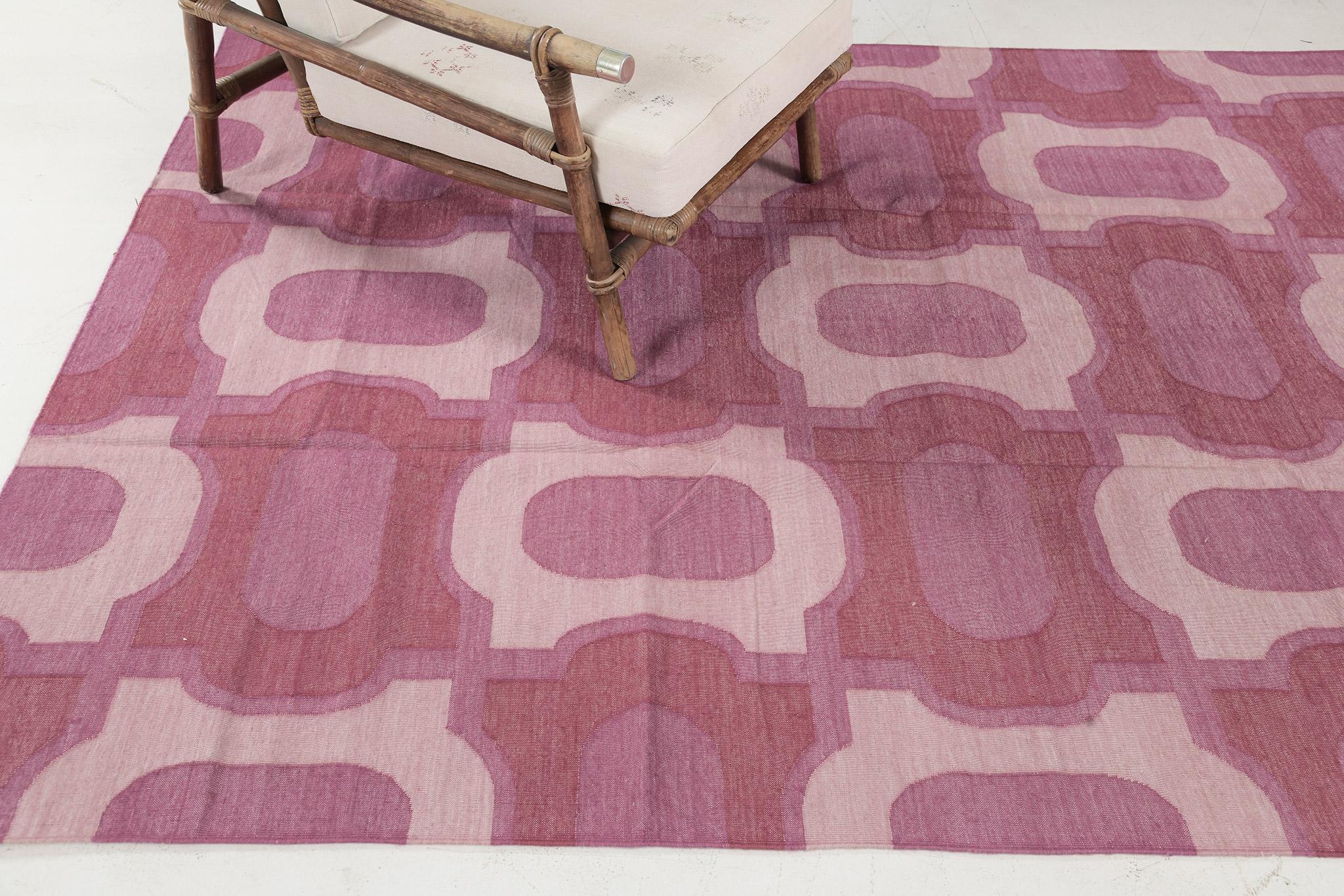 Hand-Knotted Contemporary Flat-Weave Rug Cielo Collection Gems Fuchsine For Sale