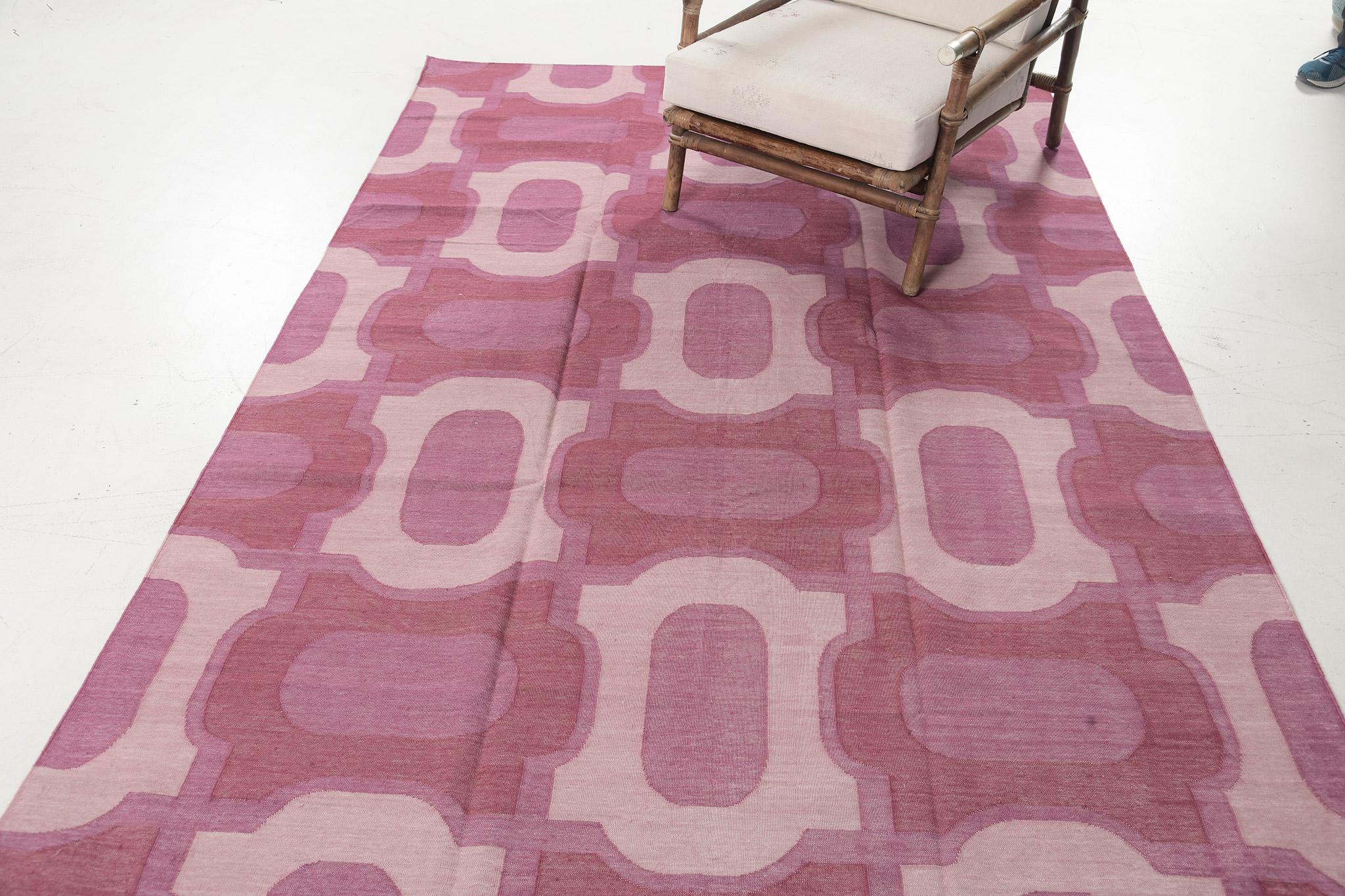 Wool Contemporary Flat-Weave Rug Cielo Collection Gems Fuchsine For Sale
