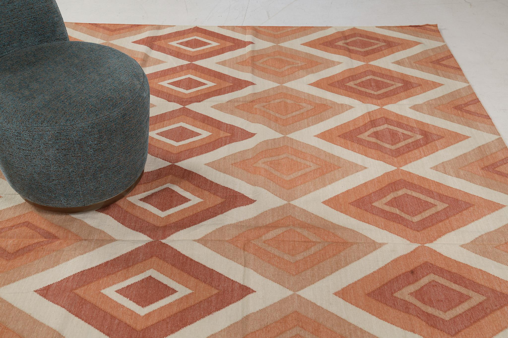 Contemporary Flat-Weave Rug Cielo Collection Permata Tangerine In New Condition For Sale In WEST HOLLYWOOD, CA