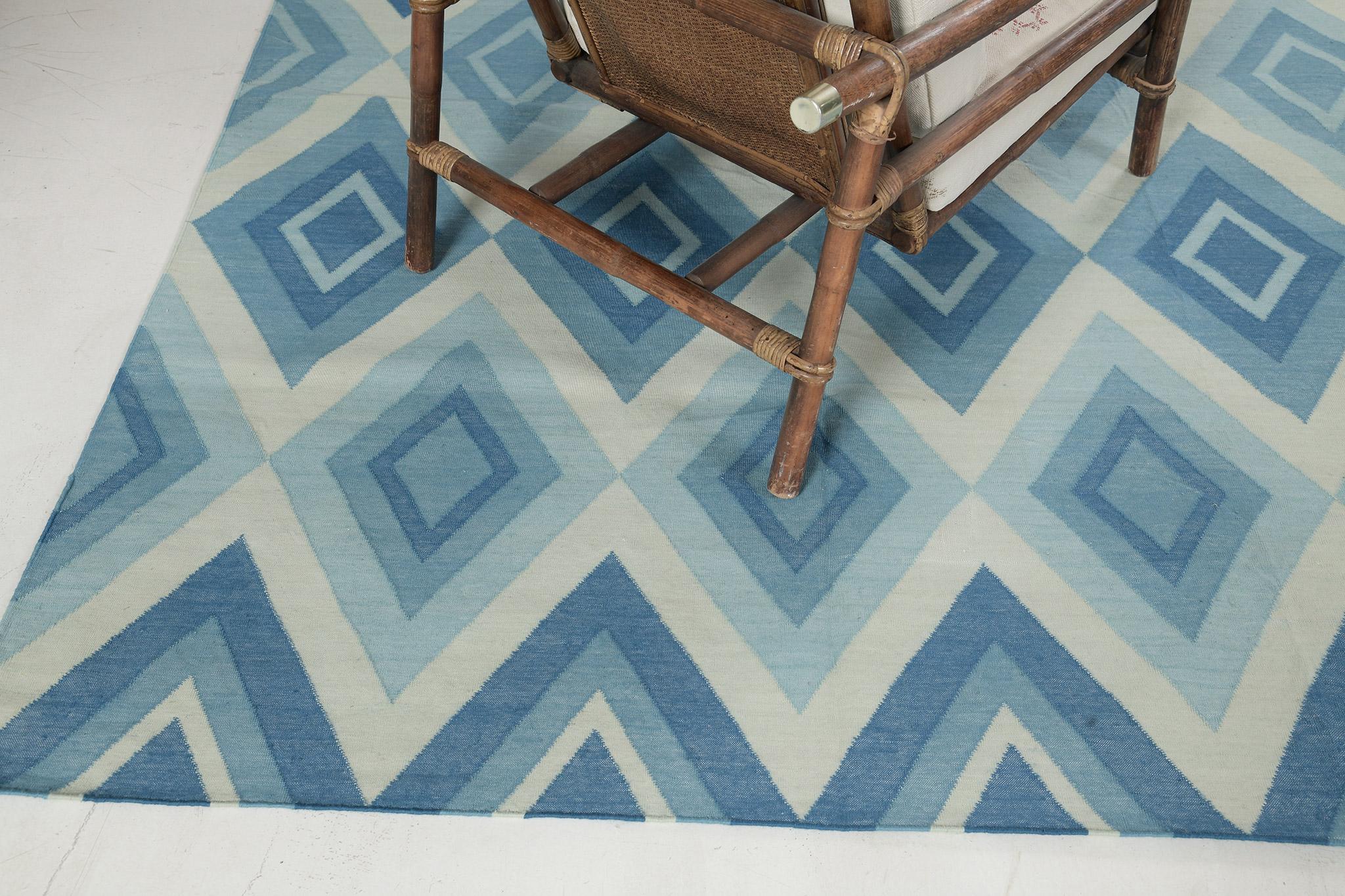 Indian Contemporary Flat-Weave Rug Cielo Collection Permata Turquoise For Sale