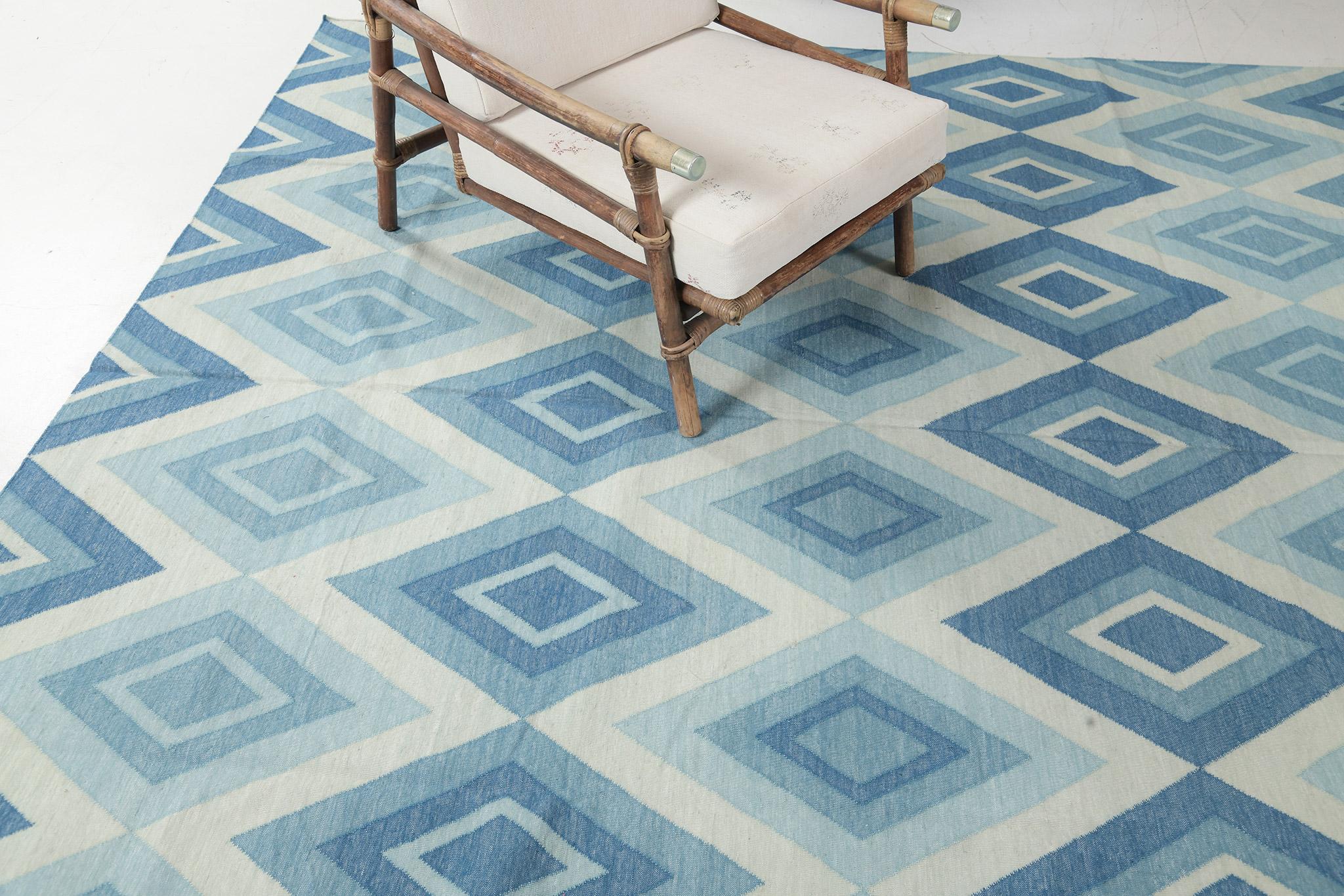 Contemporary Flat-Weave Rug Cielo Collection Permata Turquoise In New Condition For Sale In WEST HOLLYWOOD, CA