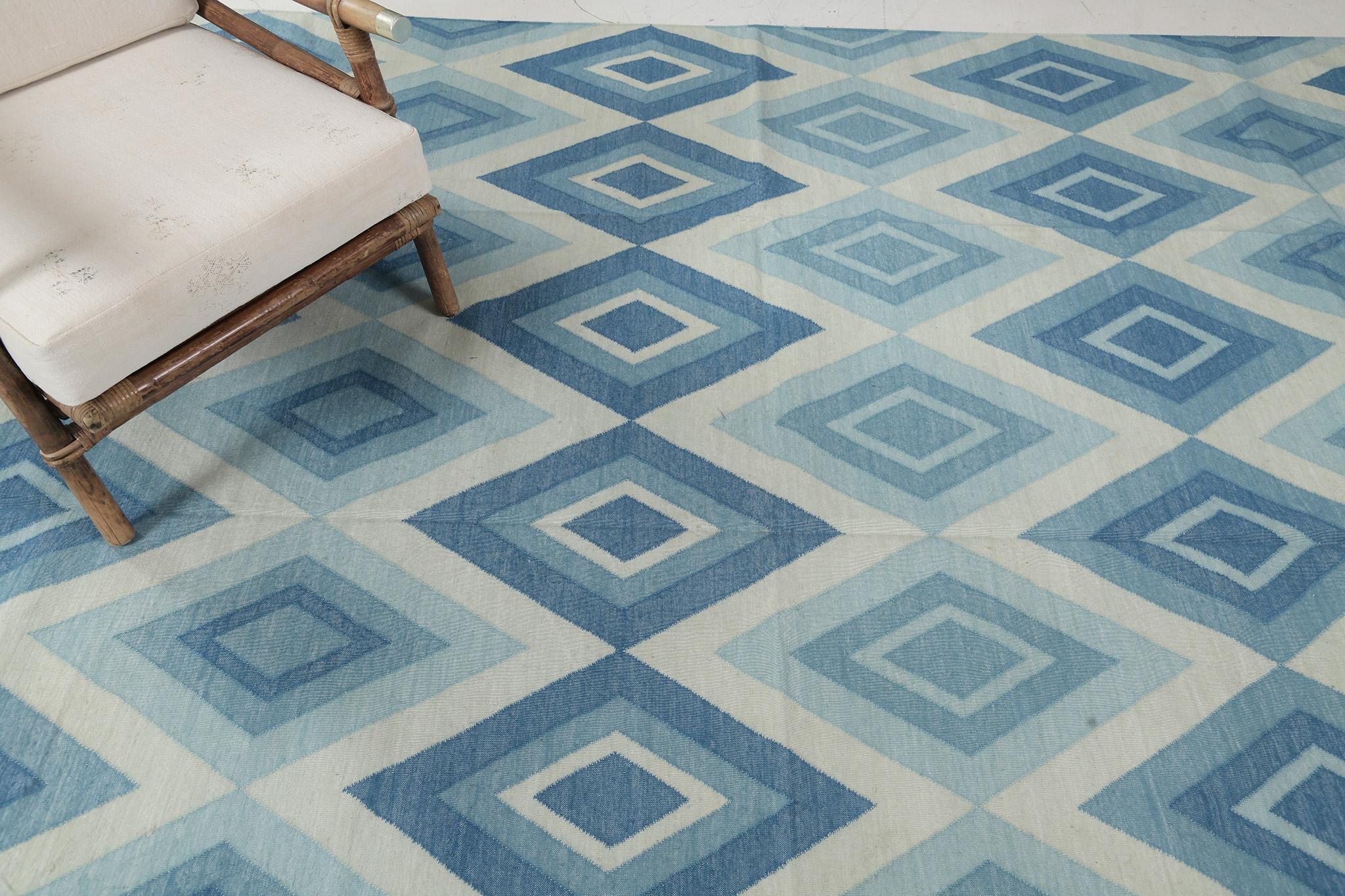 Contemporary Flat-Weave Rug Cielo Collection Permata Turquoise For Sale 1