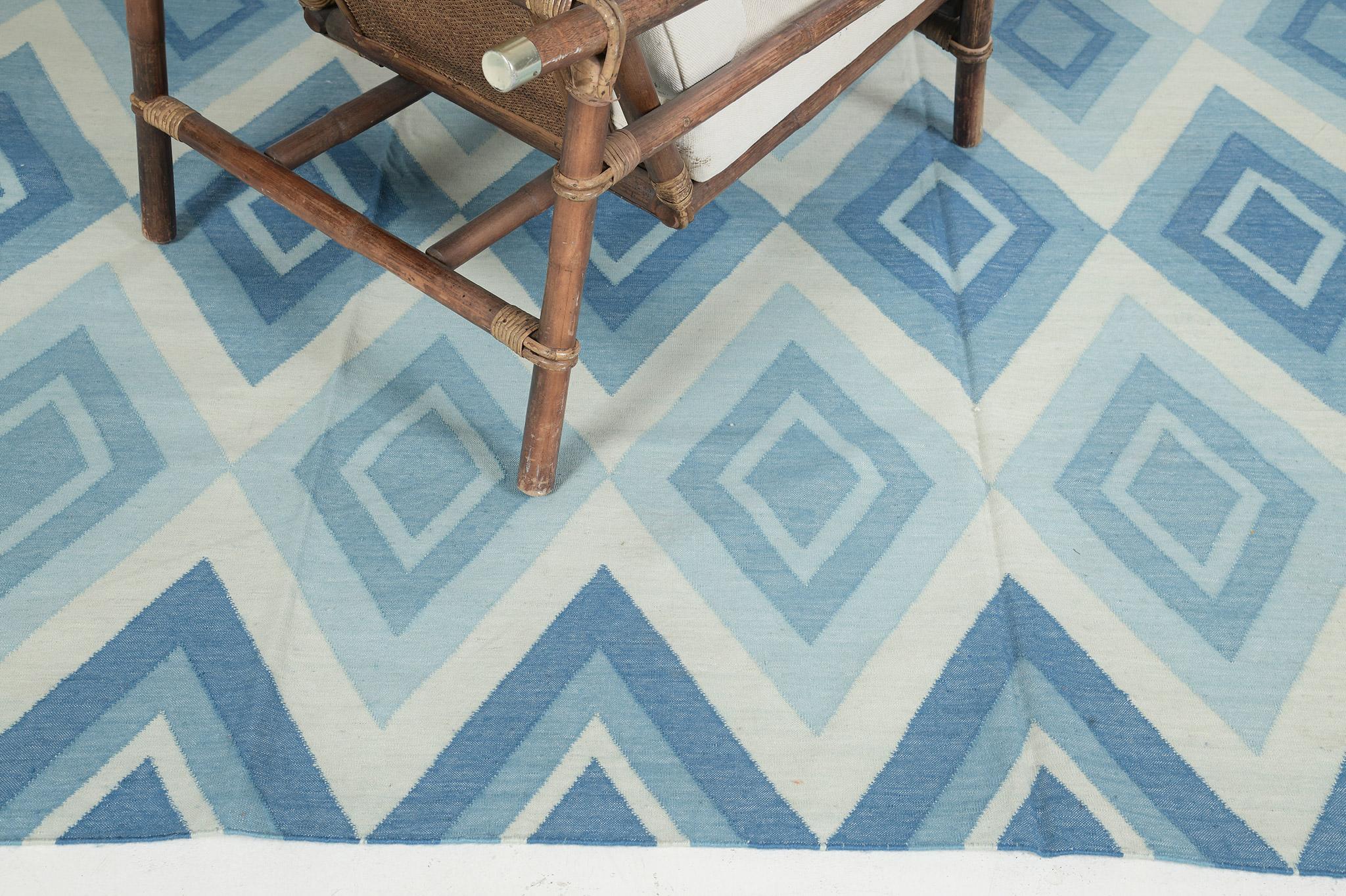 Contemporary Flat-Weave Rug Cielo Collection Permata Turquoise For Sale 2