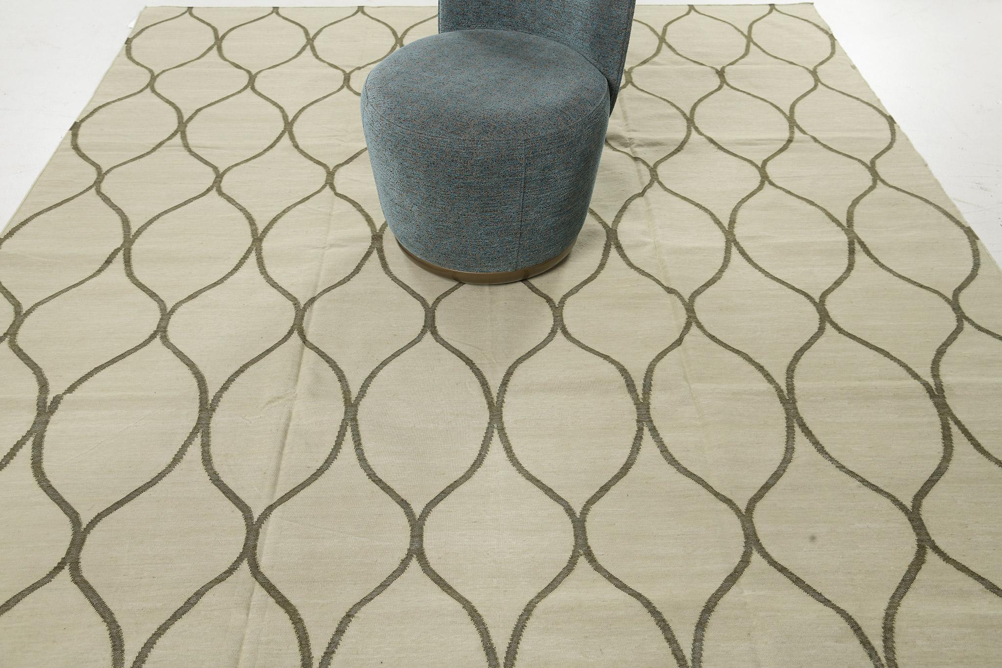 Hand-Knotted Contemporary Flat-Weave Rug Cielo Collection Valla Grasshopper For Sale