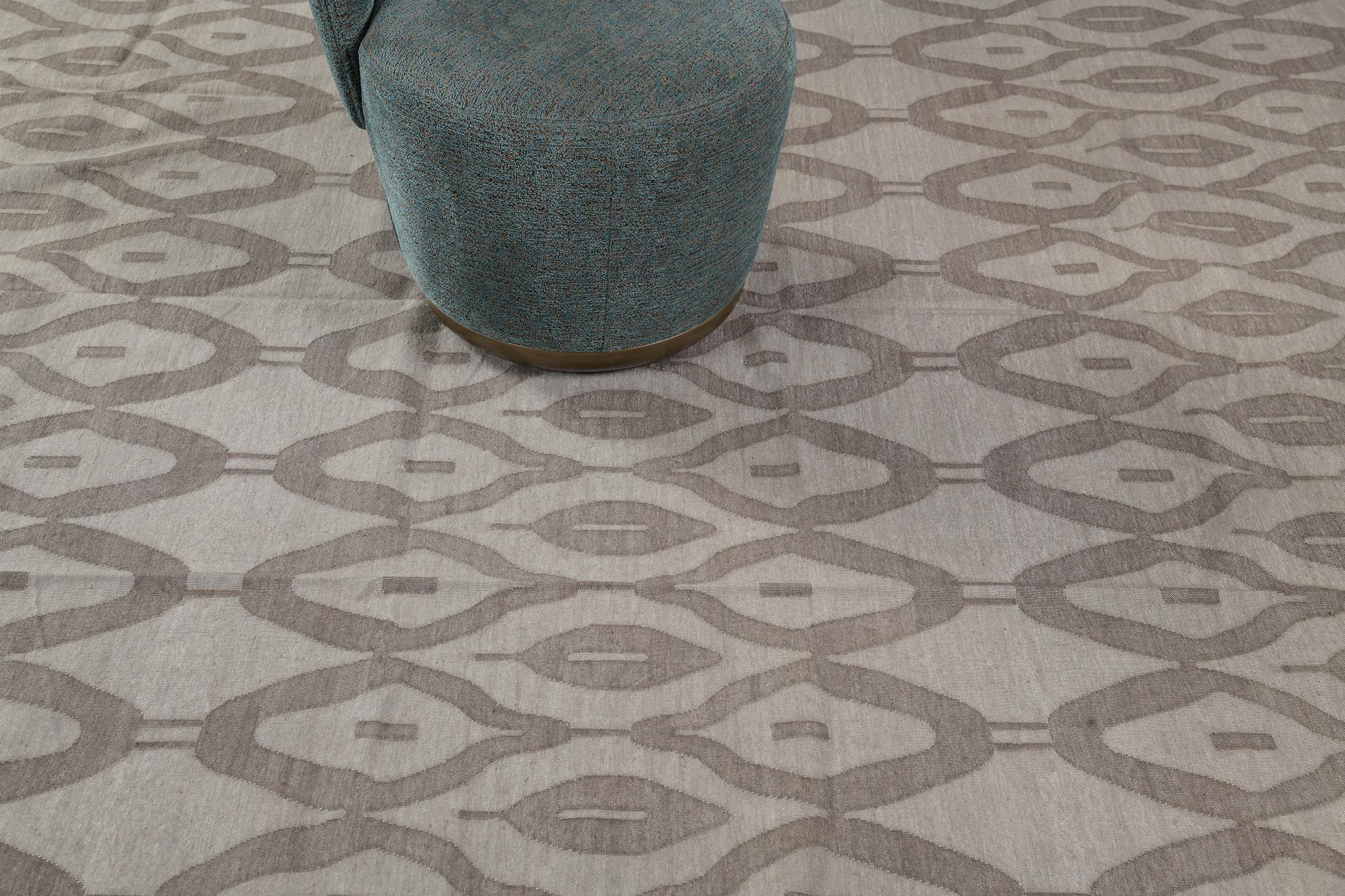 Hand-Knotted Contemporary Flat-Weave Rug Cielo Collection Zag Mocha For Sale