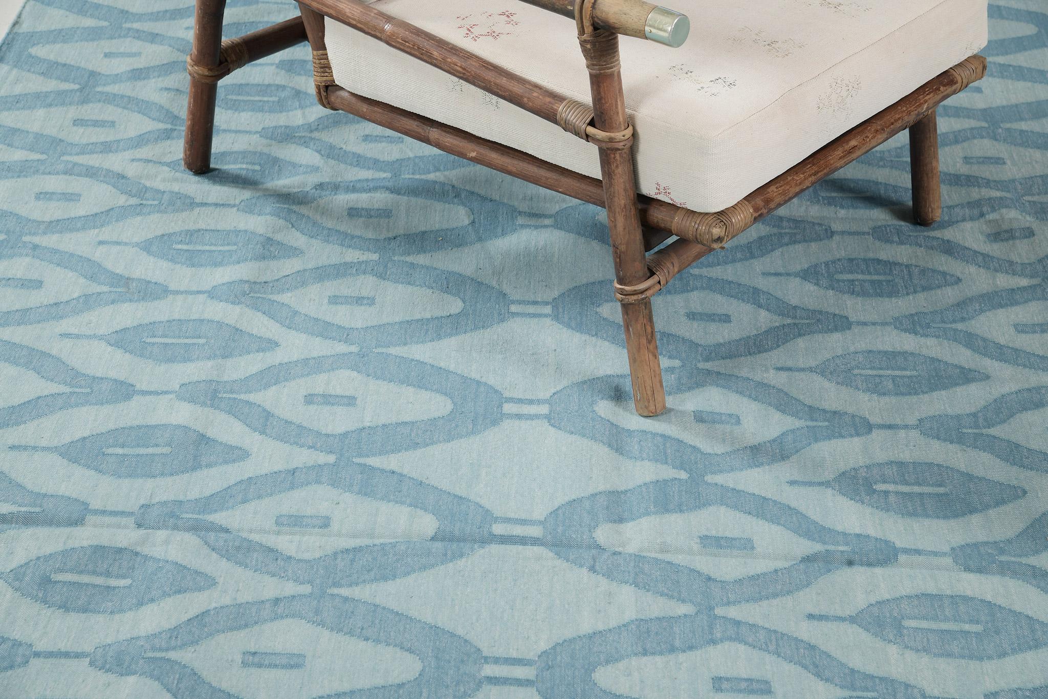 Indian Contemporary Flat-Weave Rug Cielo Collection Zag Turquoise For Sale