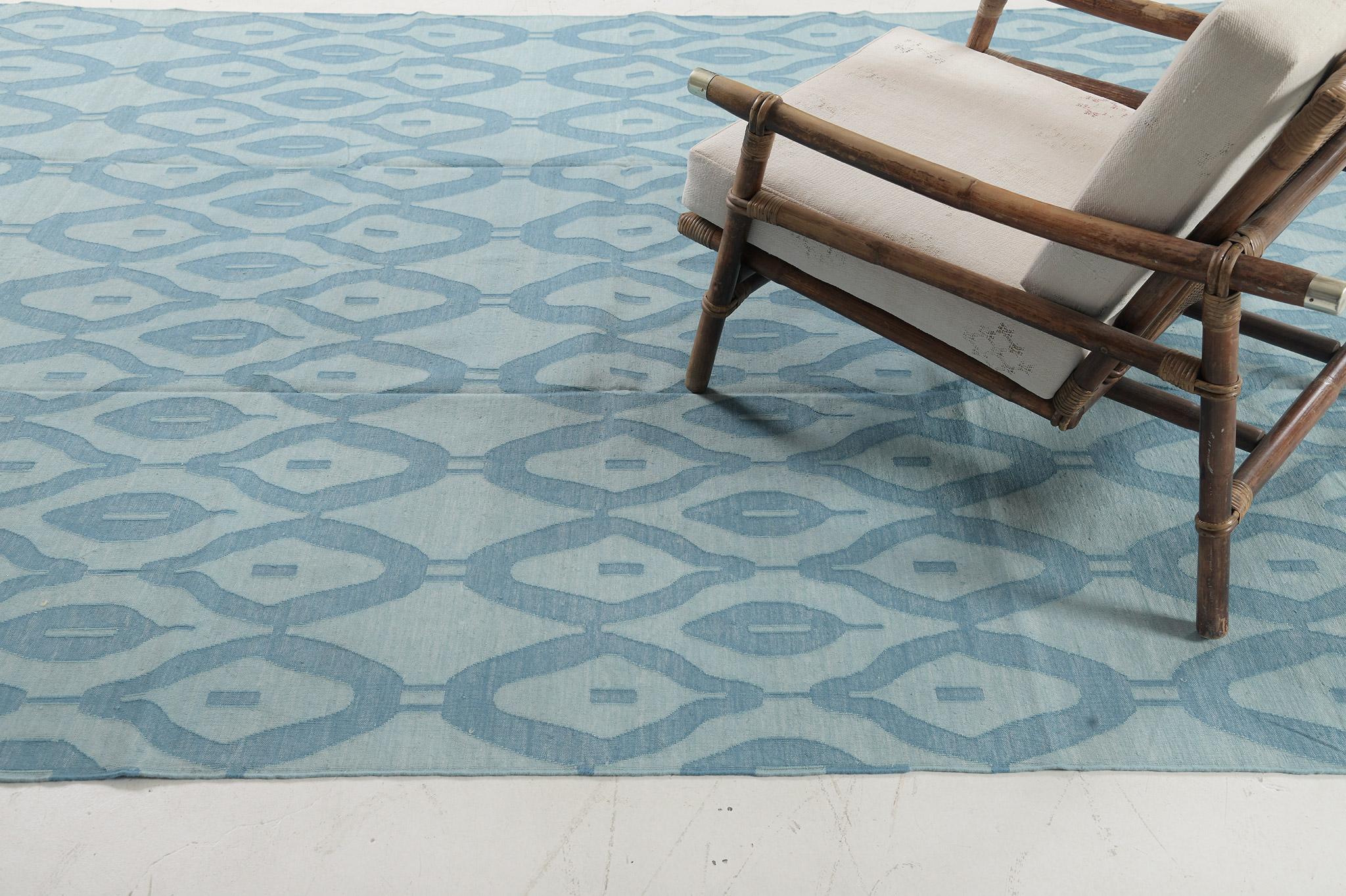 Contemporary Flat-Weave Rug Cielo Collection Zag Turquoise In New Condition For Sale In WEST HOLLYWOOD, CA