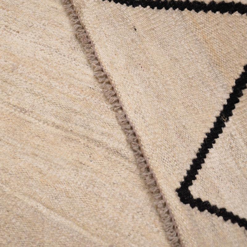 Contemporary Flat-Wave Wool Kilim Beige and Black Color 6