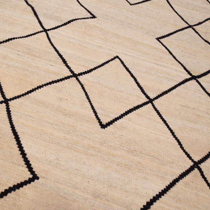 Contemporary Flat-Wave Wool Kilim Beige and Black Color 8