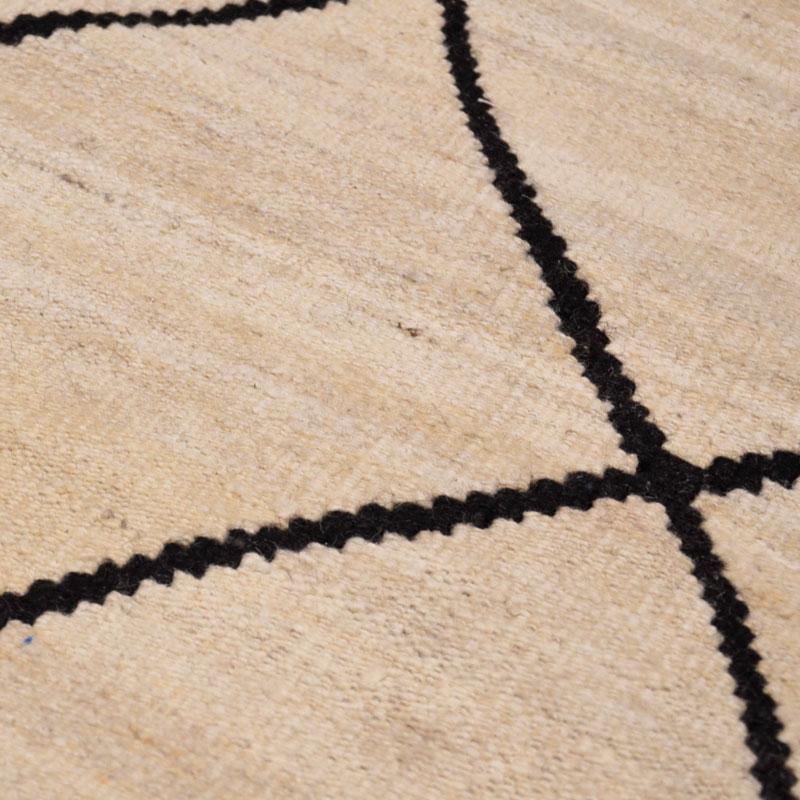 Contemporary Flat-Wave Wool Kilim Beige and Black Color 9