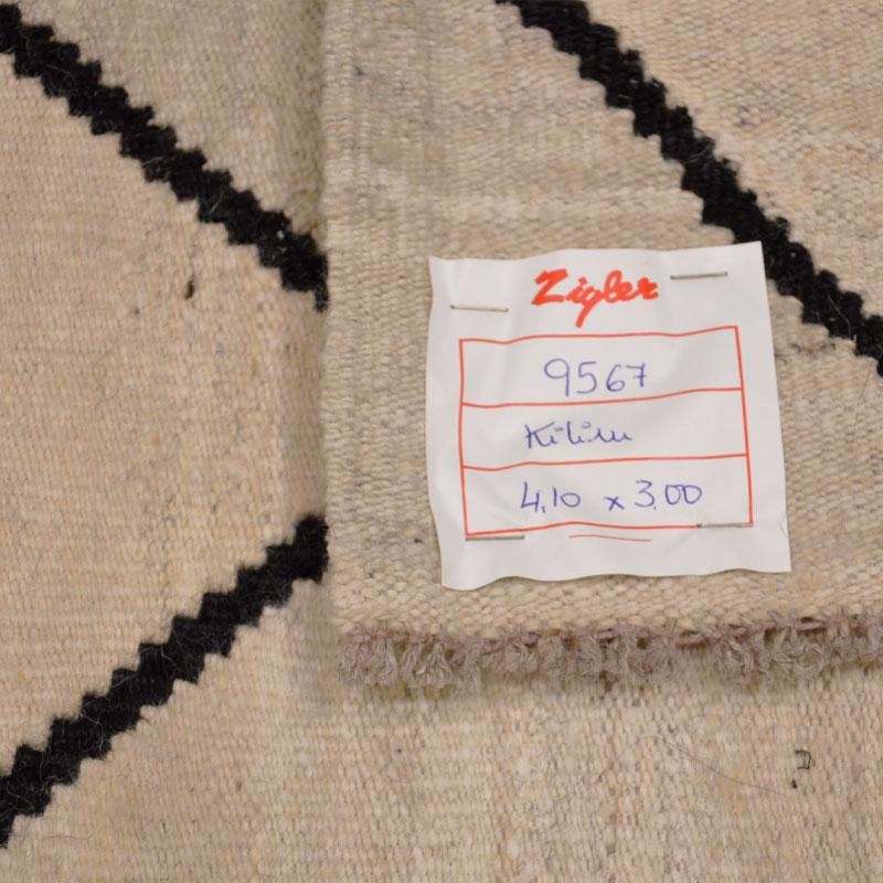 Contemporary Flat-Wave Wool Kilim Beige and Black Color 11