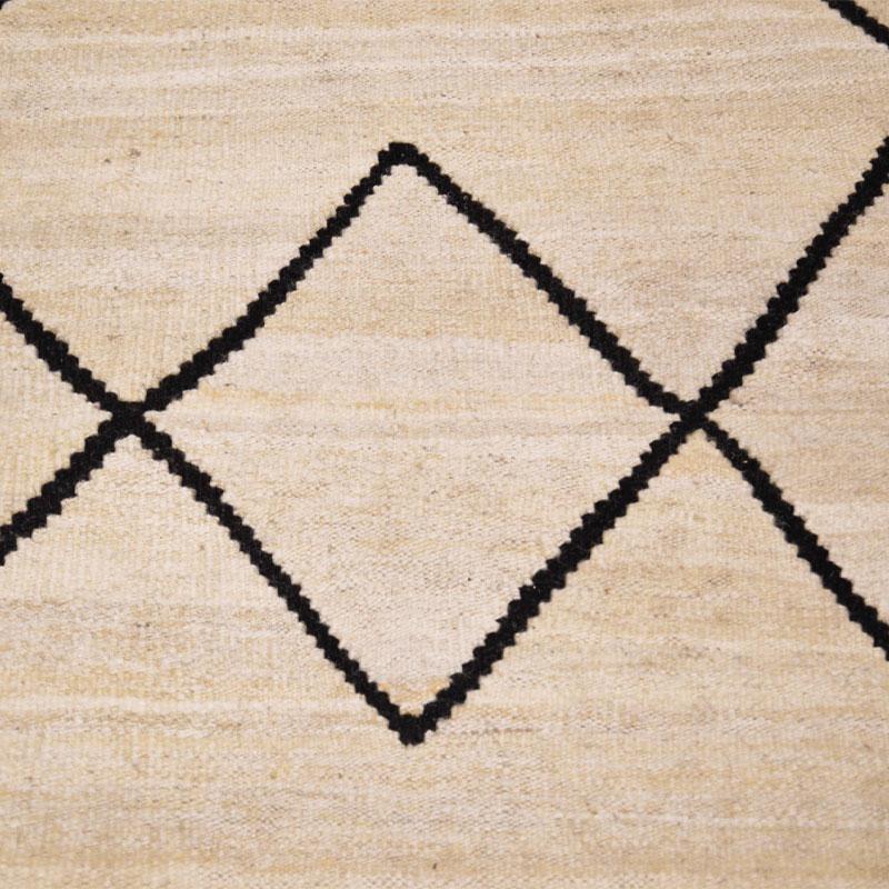 Contemporary Flat-Wave Wool Kilim Beige and Black Color 1