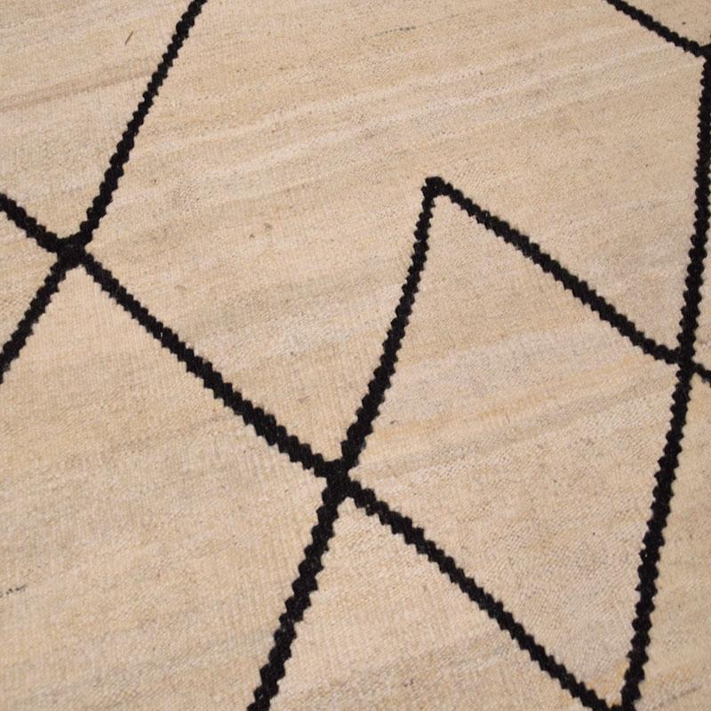 Contemporary Flat-Wave Wool Kilim Beige and Black Color 2