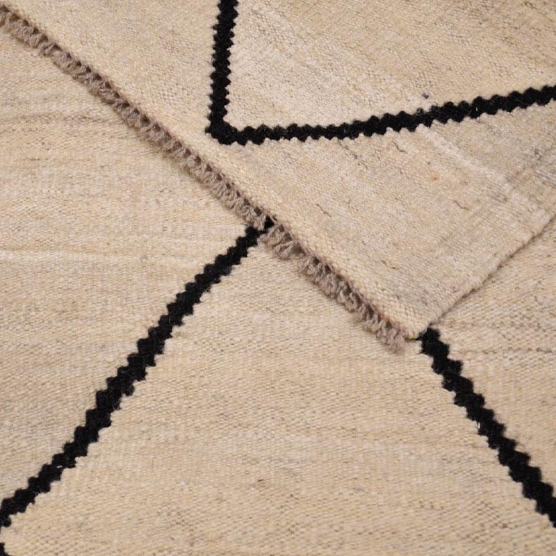 Contemporary Flat-Wave Wool Kilim Beige and Black Color 5