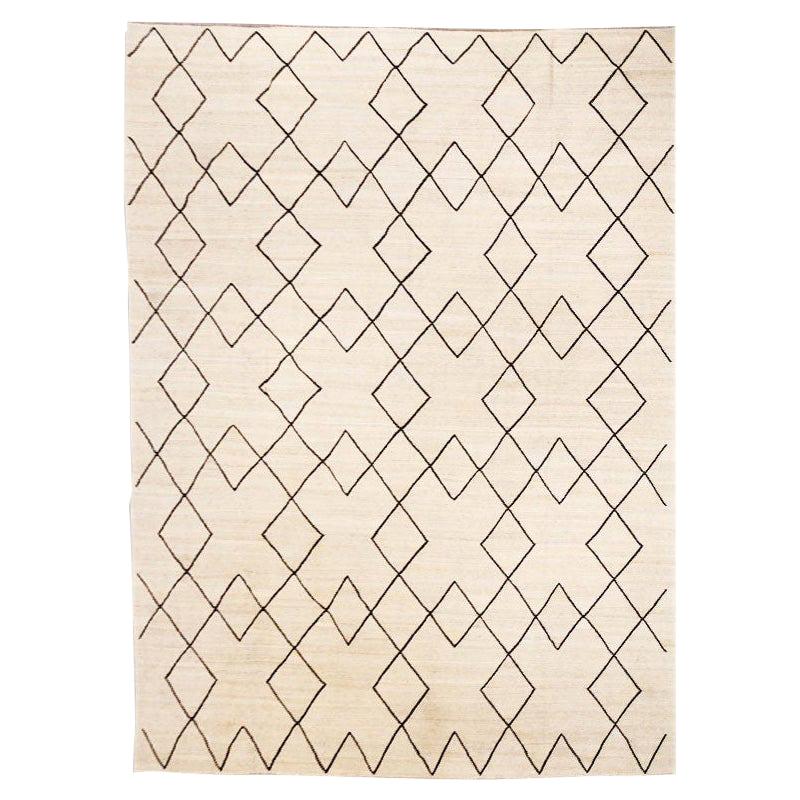 Contemporary Flat-Wave Wool Kilim Beige and Black Color