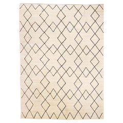 Contemporary Flat-Wave Wool Kilim Beige and Black Color
