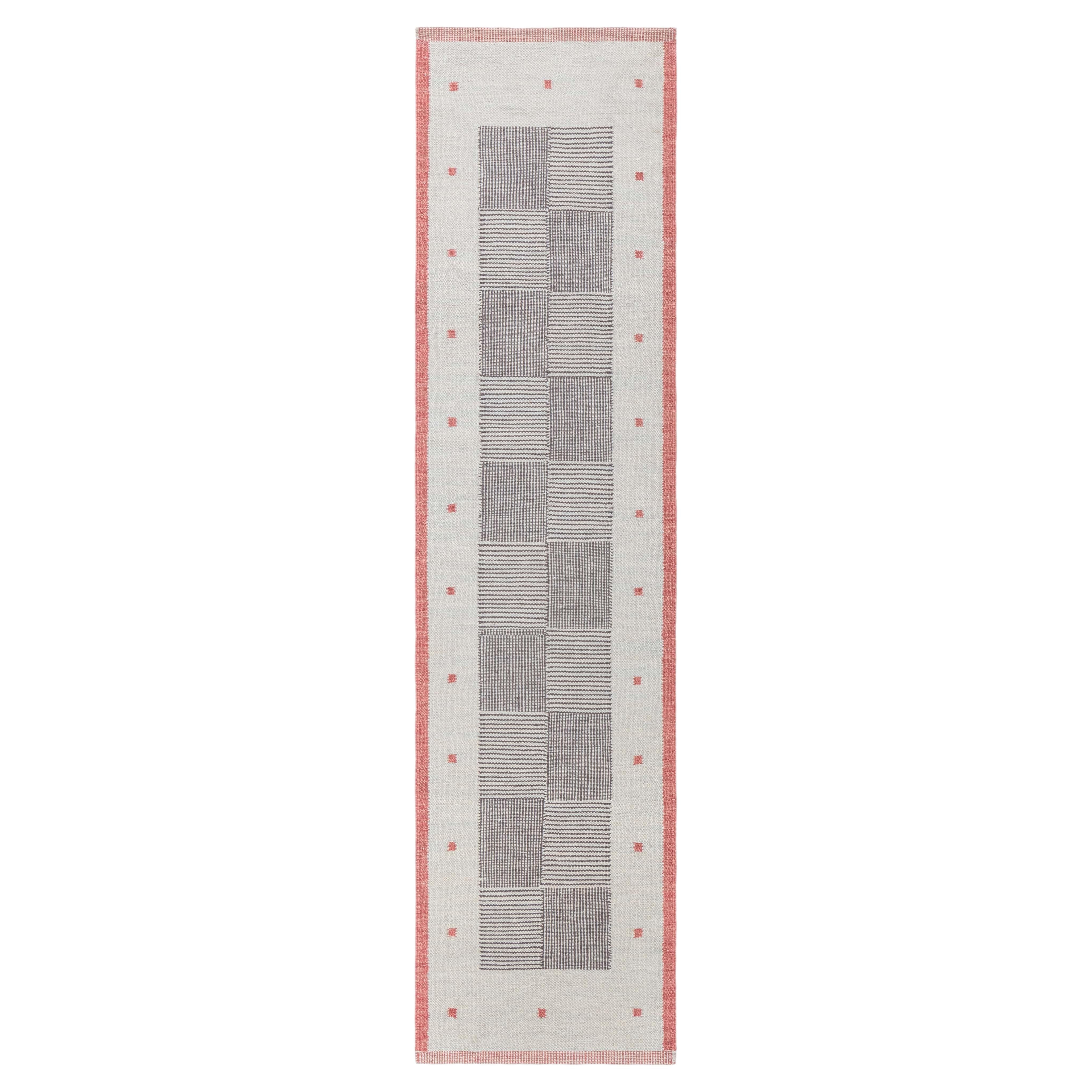 Contemporary Flatweave Geometric Gray Runner "Carrelage" by Doris Leslie Blau