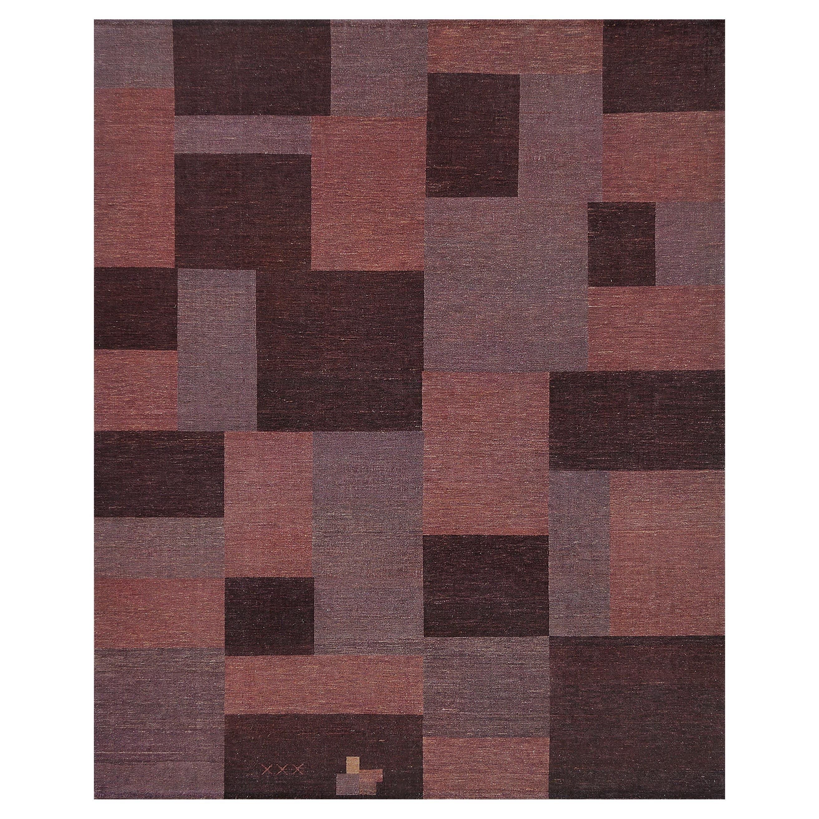 Tapis contemporain en laine à tissage plat et patchwork en vente