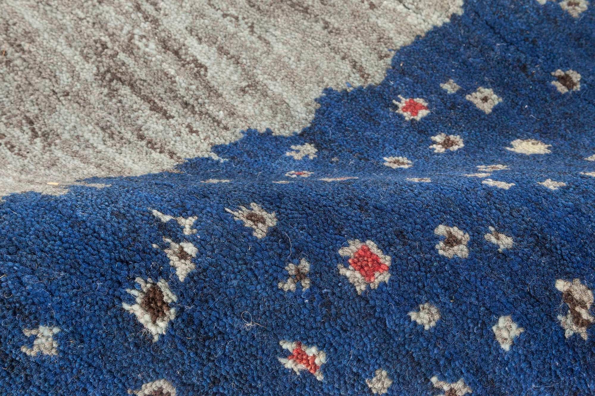 Scandinavian Modern Contemporary Flen Swedish Inspired Blue, Gray Wool Pile by Doris Leslie Blau For Sale