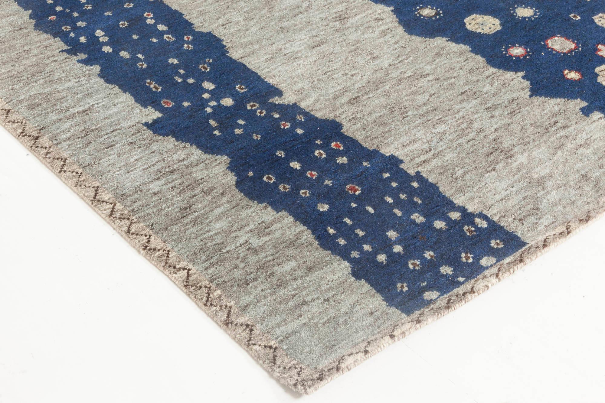 Contemporary Flen Swedish Inspired Blue, Gray Wool Pile by Doris Leslie Blau For Sale 1