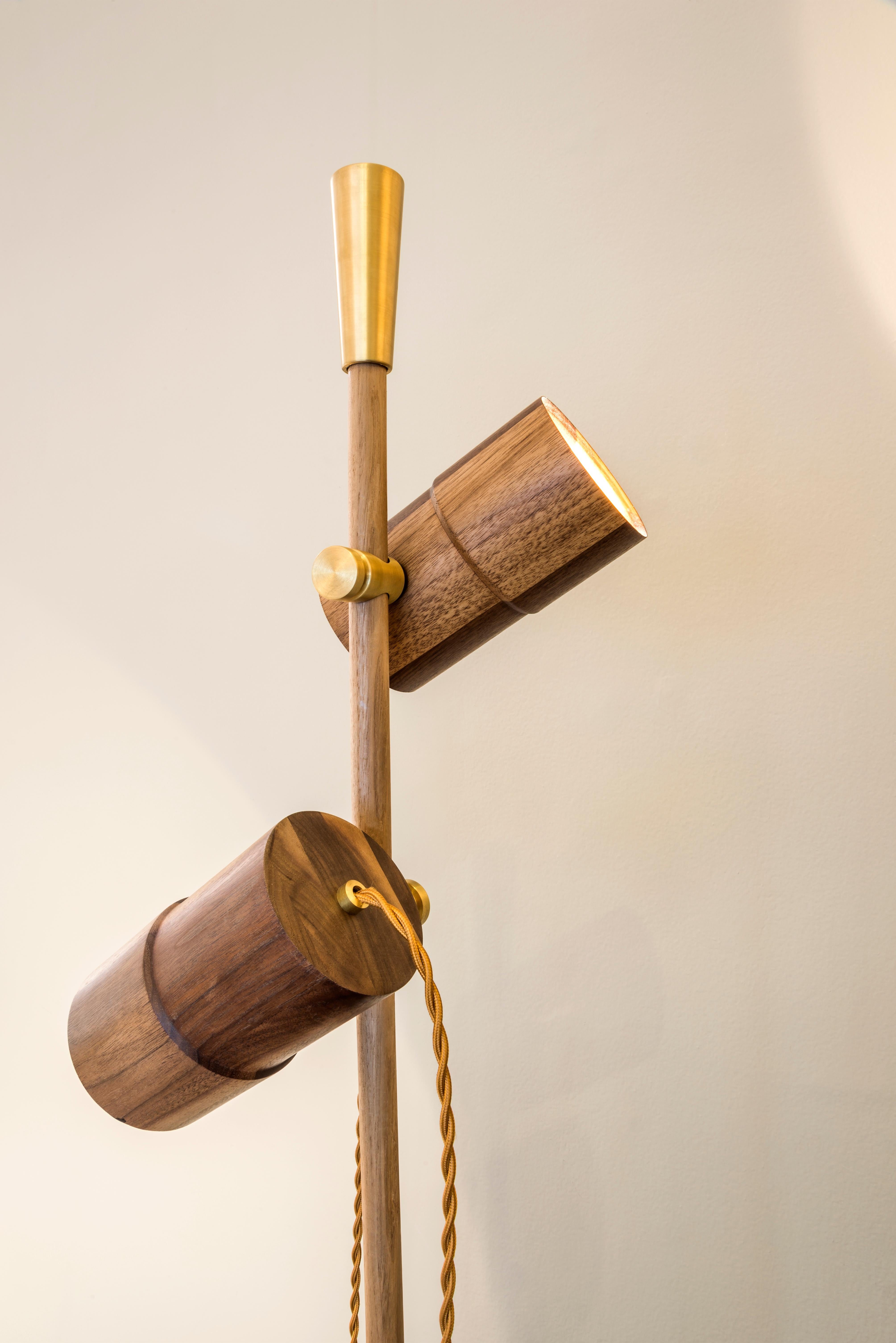 Contemporary Floor Lamp-Felina I-Solid Brass and Walnut (Moderne der Mitte des Jahrhunderts) im Angebot