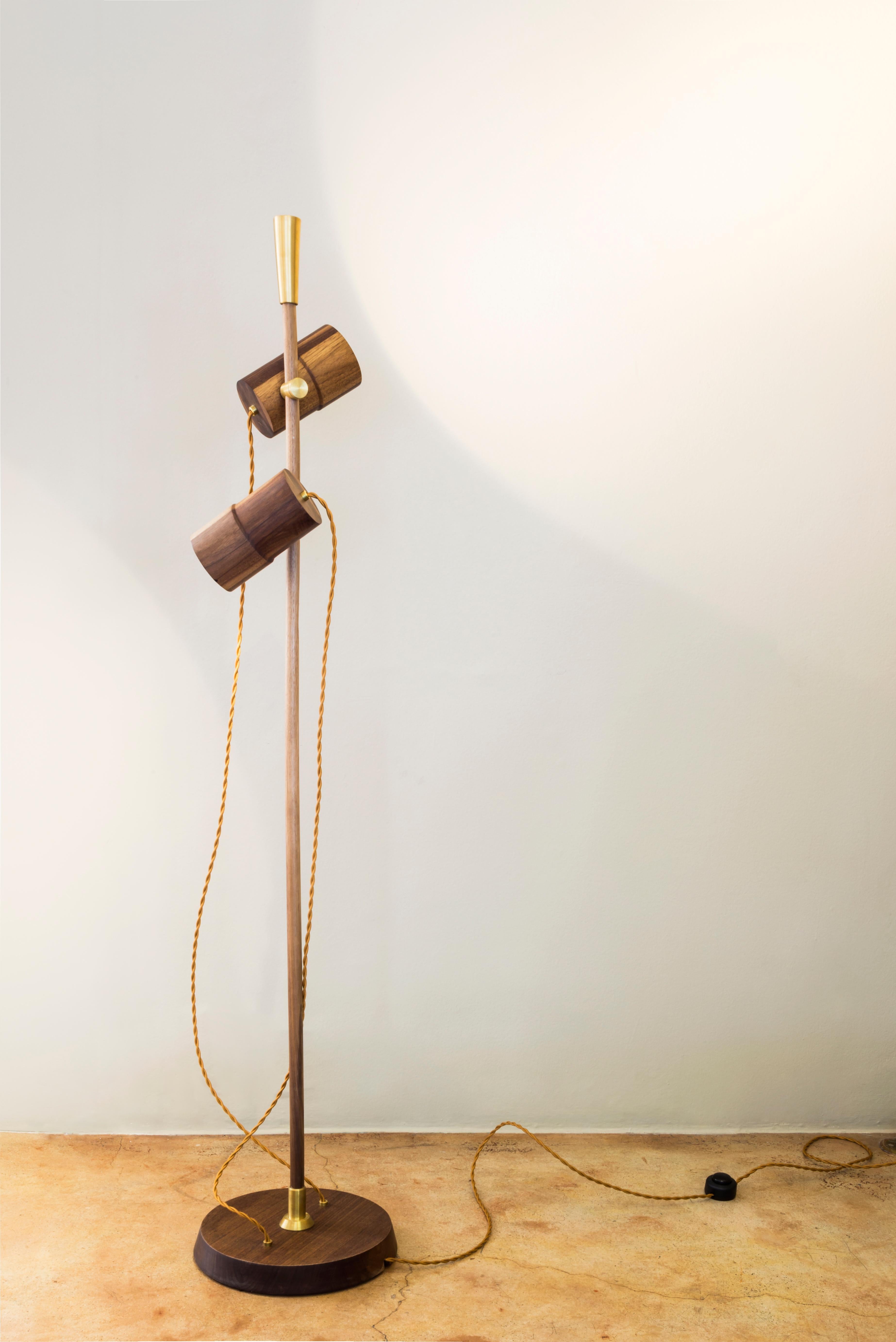 Contemporary Floor Lamp-Felina I-Solid Brass and Walnut (Metallarbeit) im Angebot