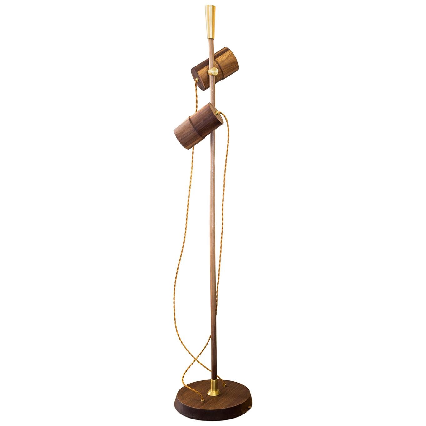 Contemporary Floor Lamp-Felina I-Solid Brass and Walnut For Sale