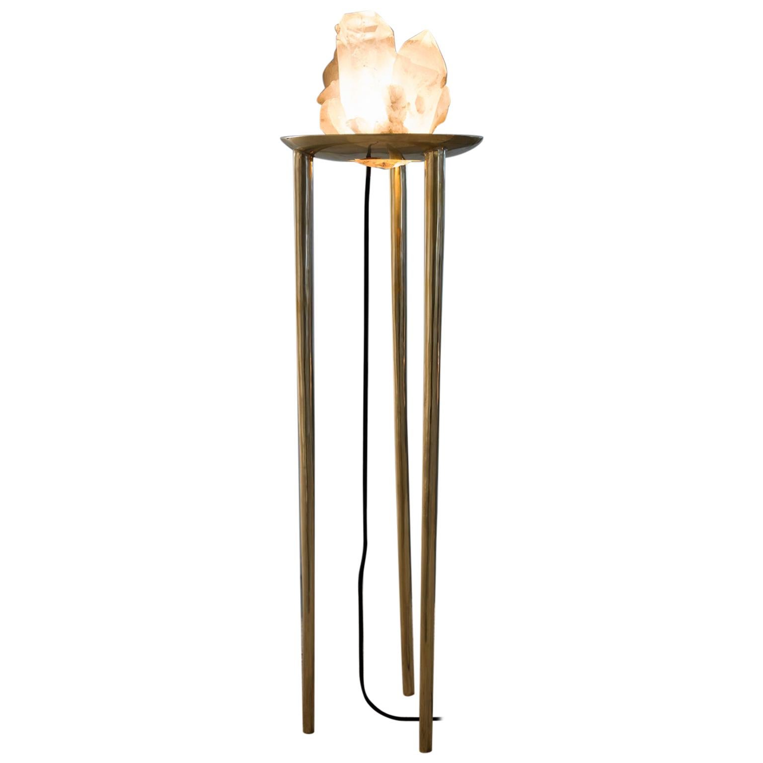 Contemporary Golden Chandelier, in Cast Brass and Illuminated Raw