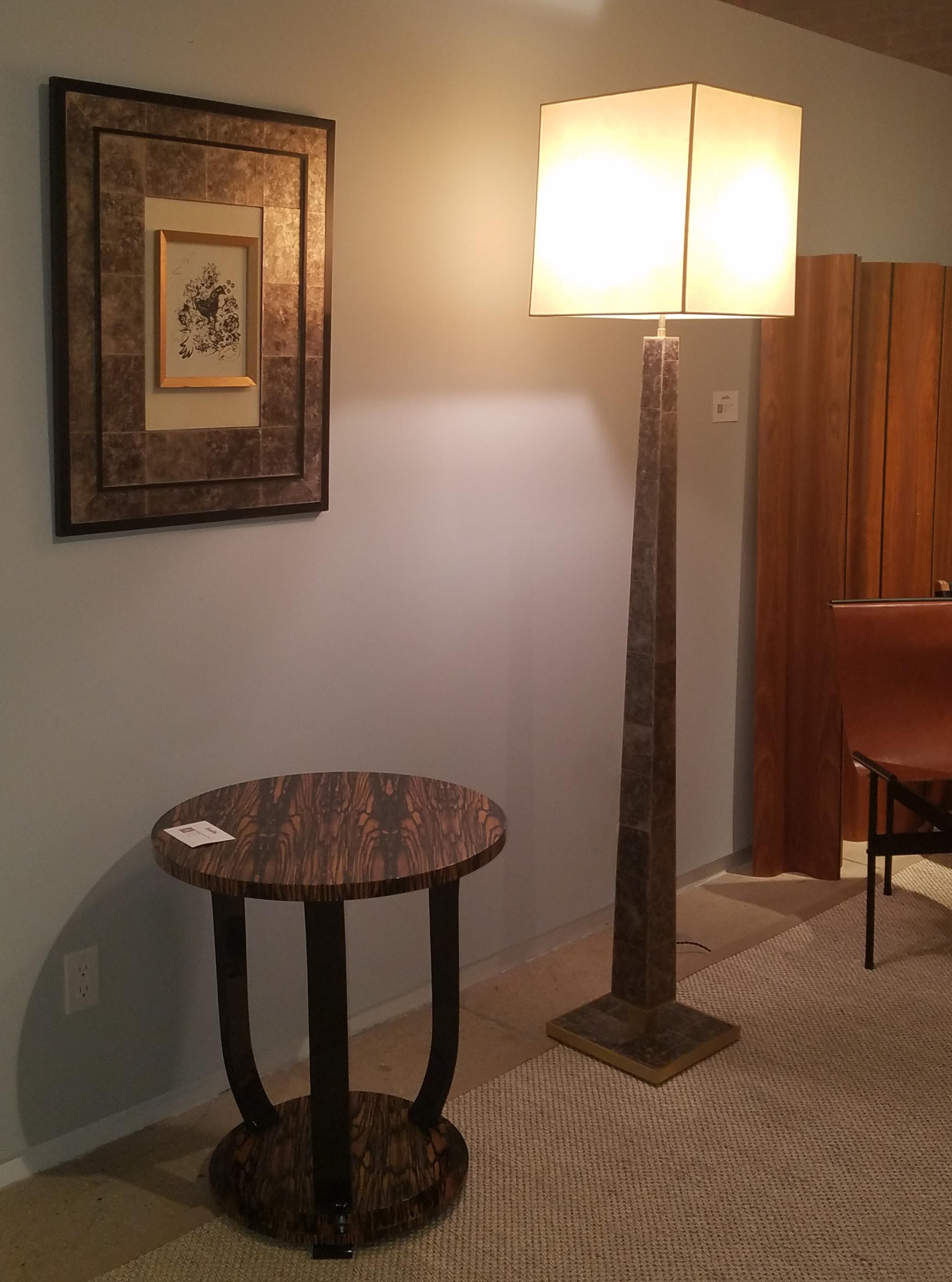 American Modernist series Floor Lamp in Mica and Brass For Sale