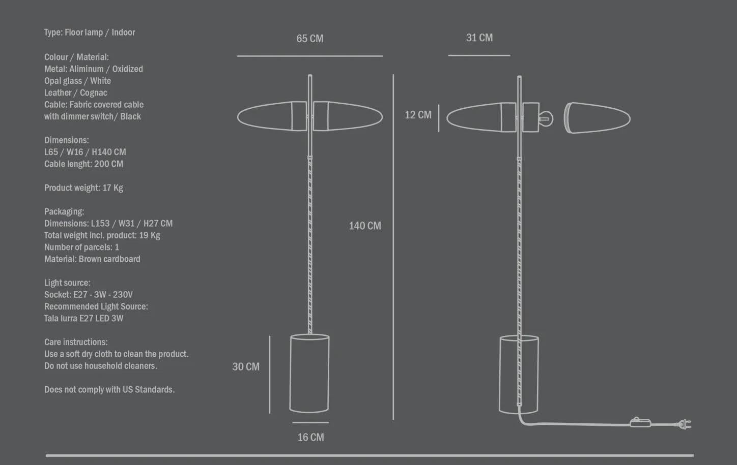 Lampadaire contemporain en métal oxydé et verre opale. en vente 8