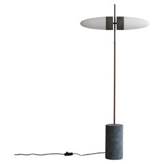 Contemporary Floor Lamp in Oxidised Metal and Opal Glass.