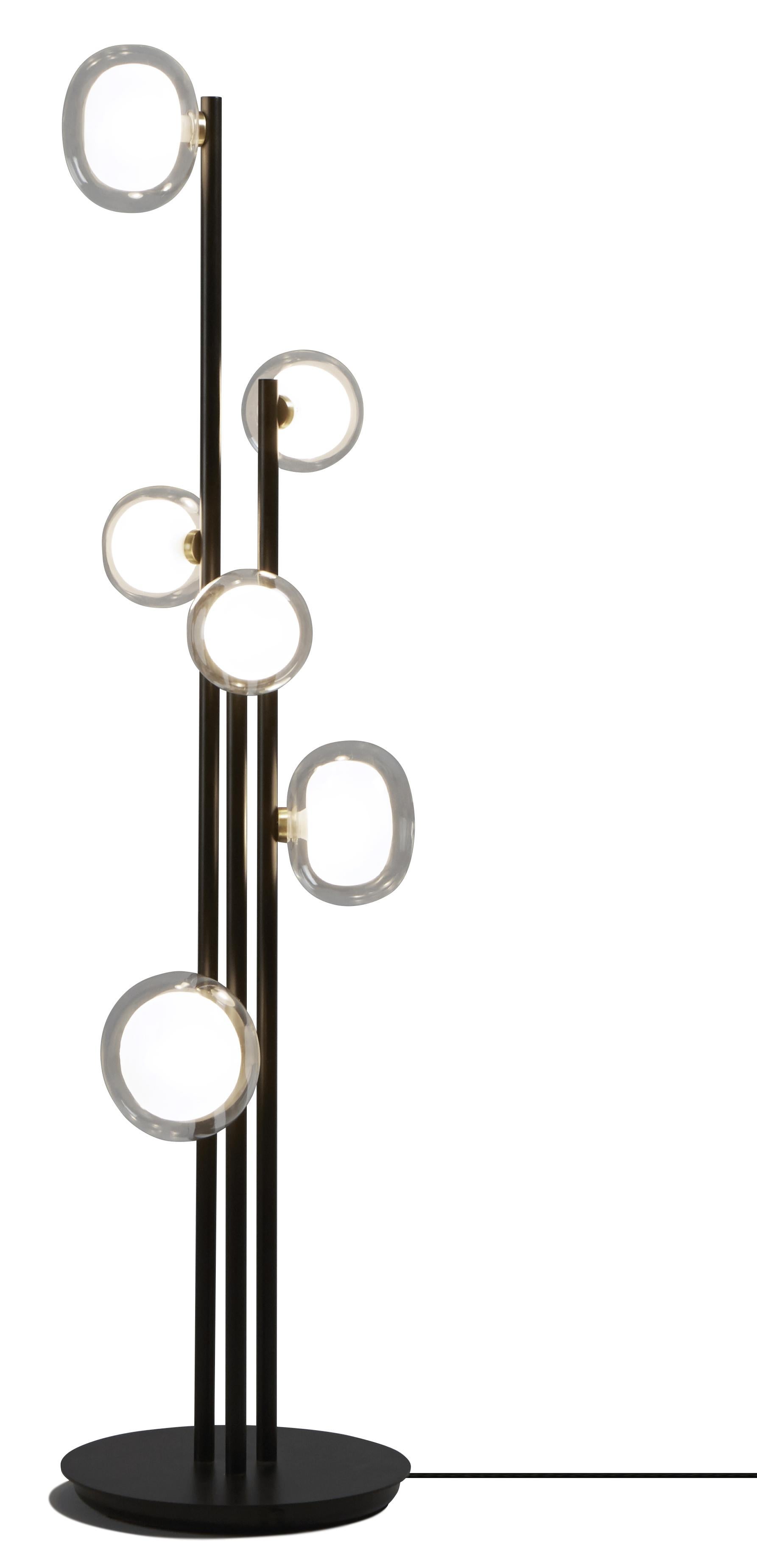 Organic Modern Contemporary Floor Lamp 'Nabila' by Tooy, Black & Smoke Glass For Sale