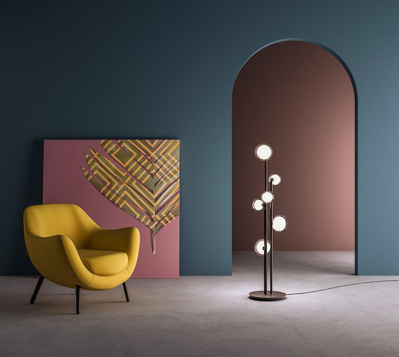 Italian Contemporary Floor Lamp 'Nabila' by Tooy, Black & Smoke Glass For Sale