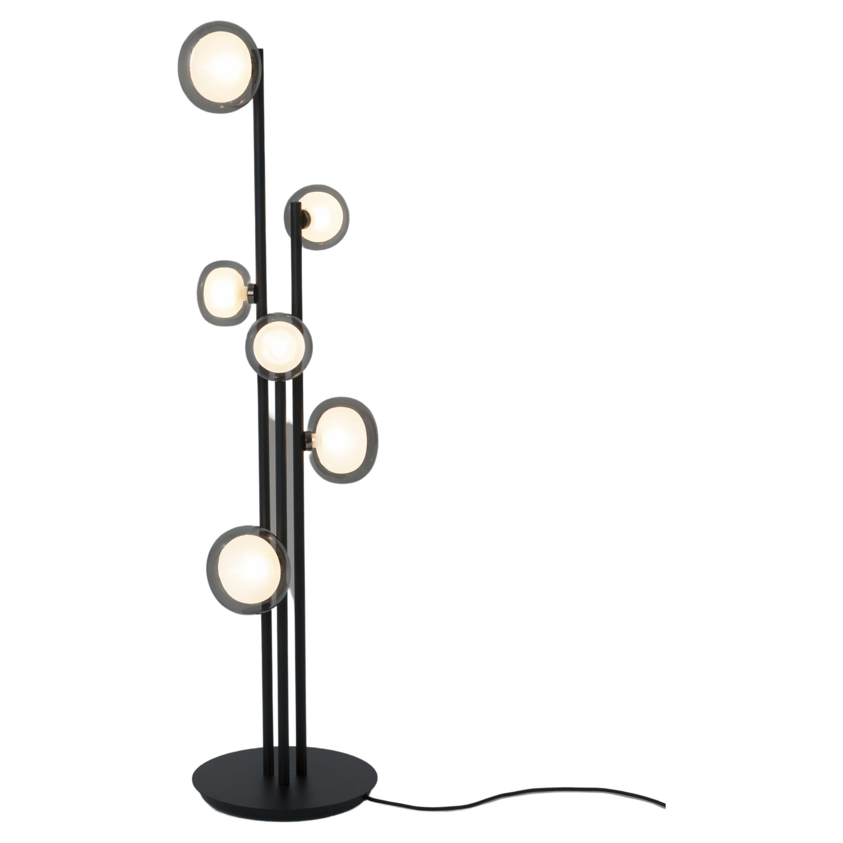 Contemporary Floor Lamp 'Nabila' by Tooy, Black & Smoke Glass
