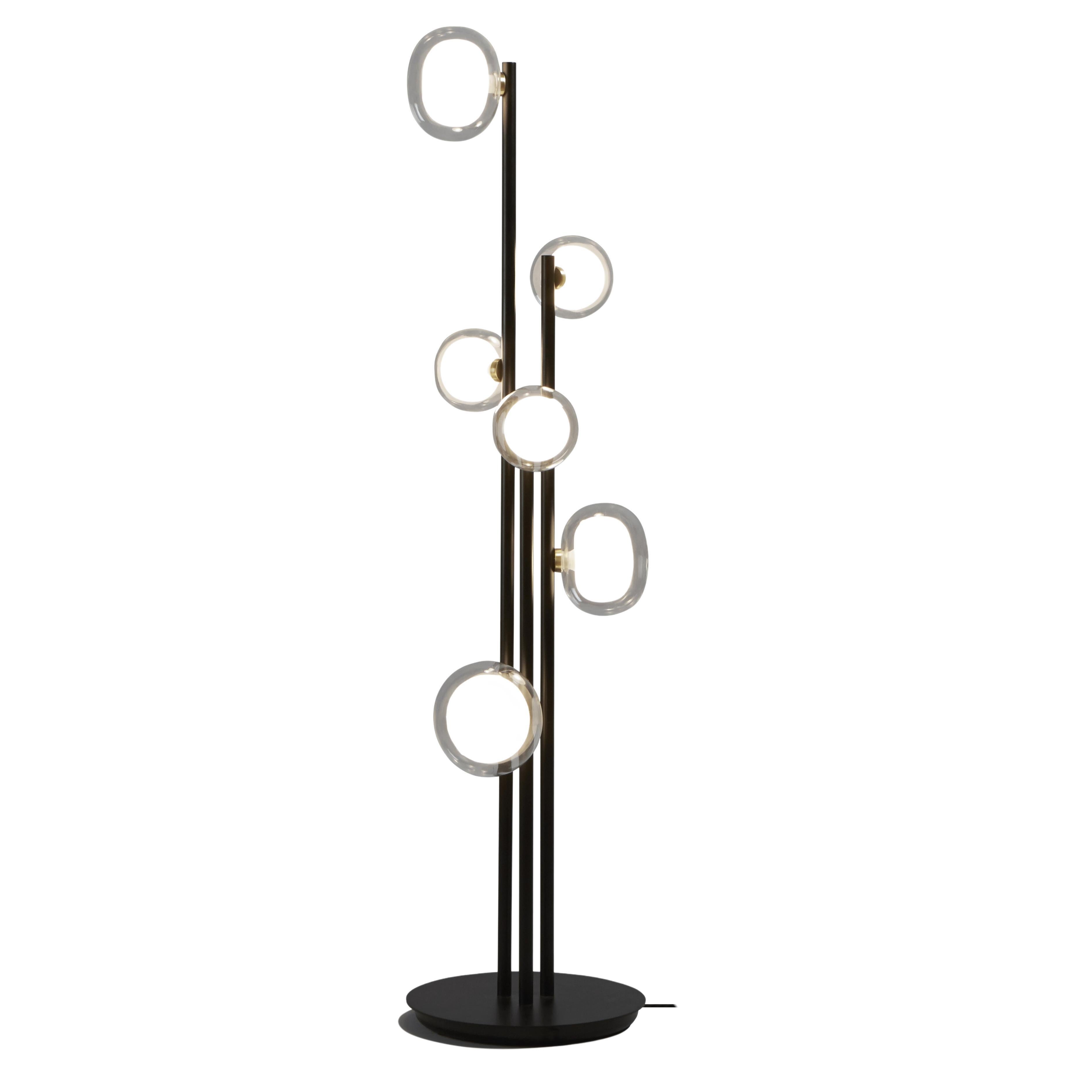 Contemporary Floor Lamp 'Nabila' by Tooy, Brushed Brass & Clear Glass For Sale