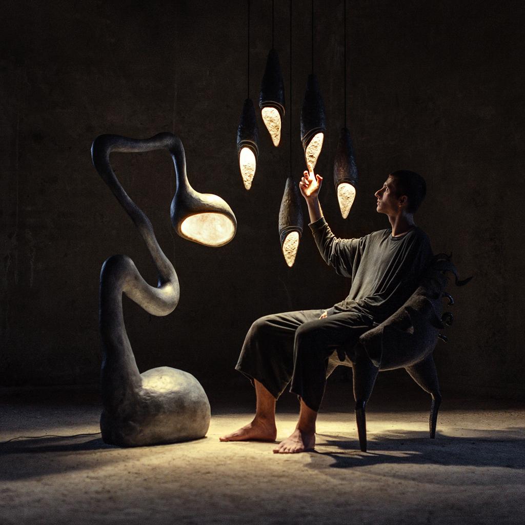 ROSTOK Lampadaire contemporain, gris, édition limitée, Organic Bionic Design en vente 9