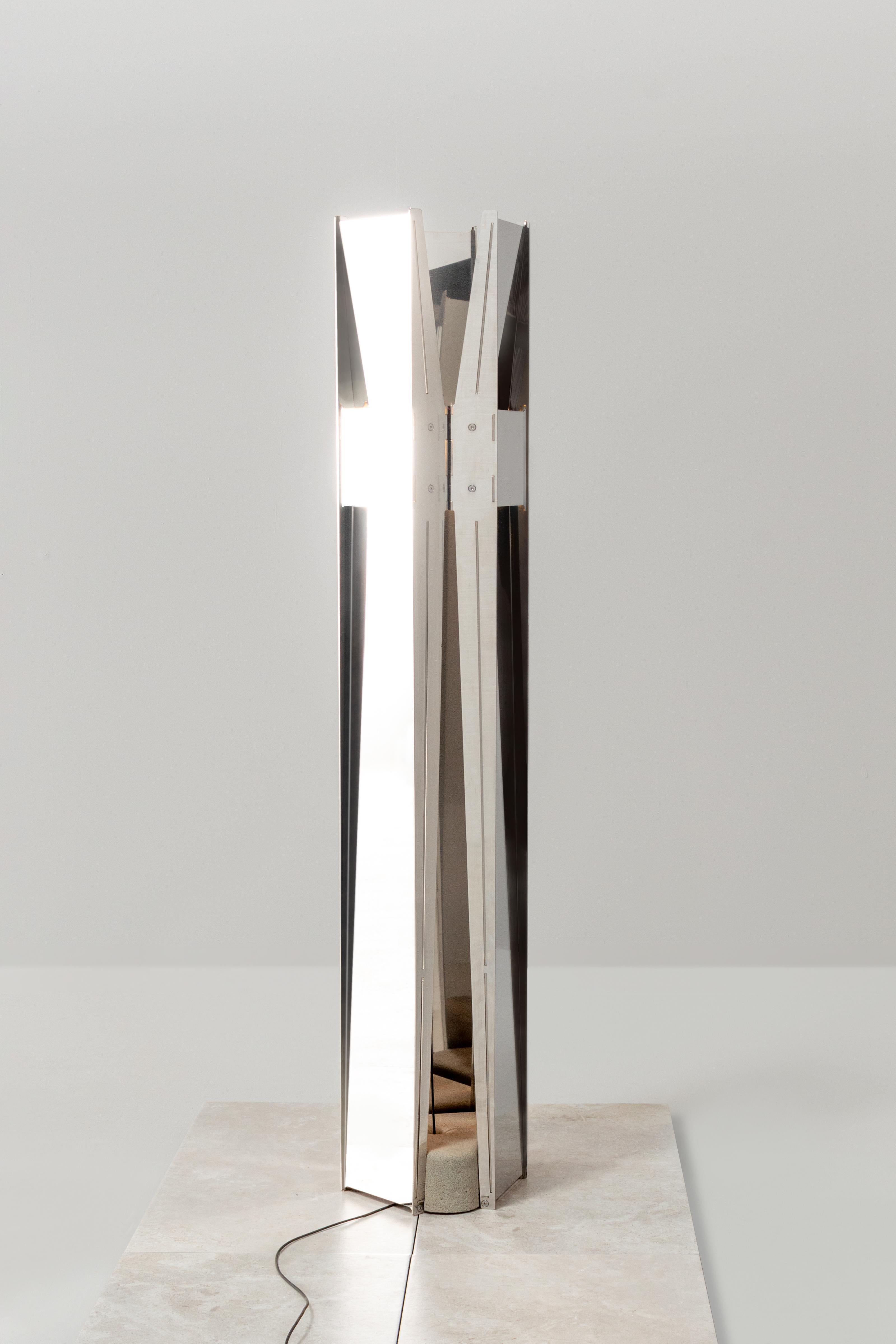 Industrial Contemporary Floor Lamp 'Vector' by A-N-D, Polished Steel For Sale