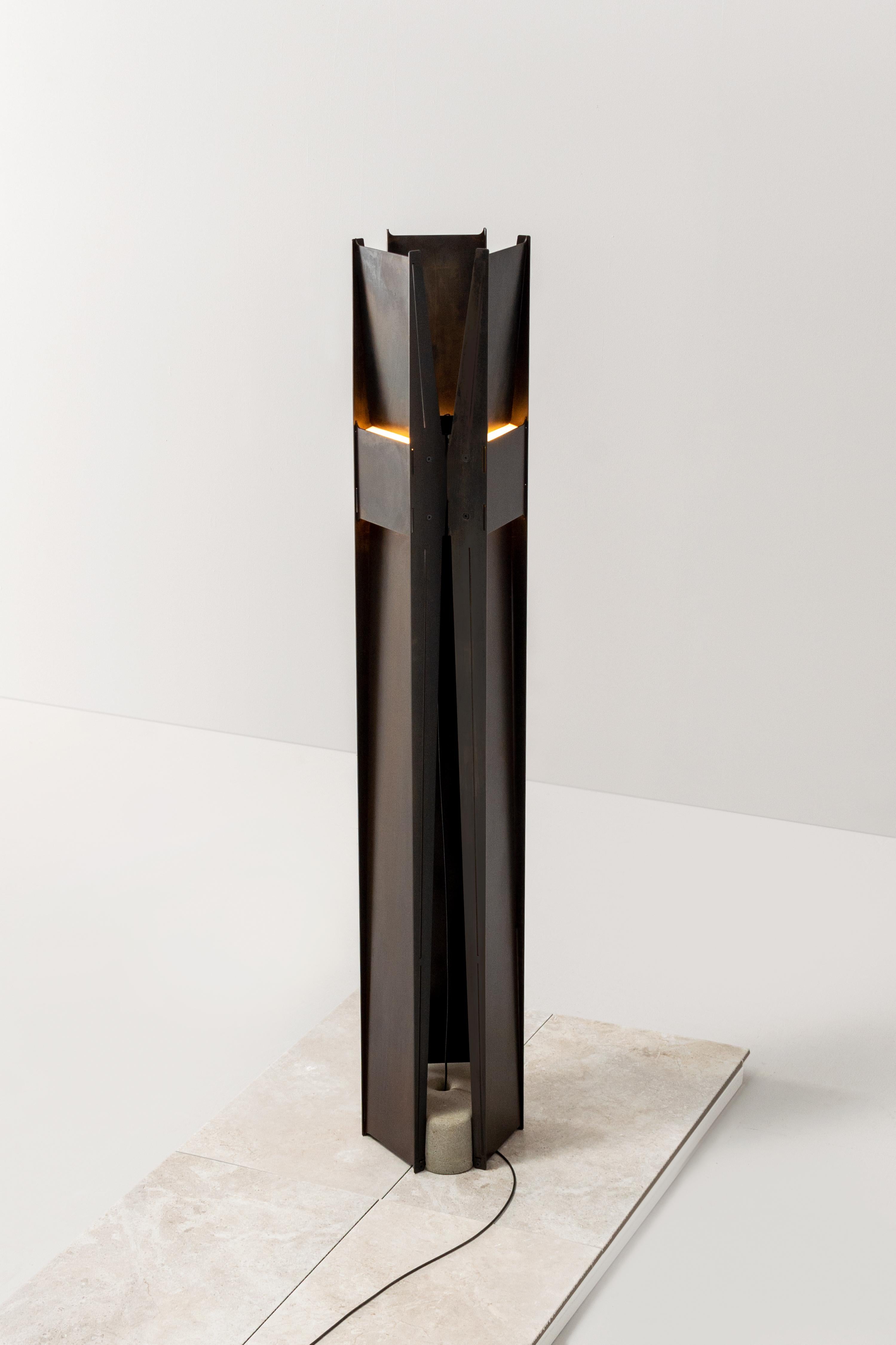 Contemporary Floor Lamp 'Vector' by A-N-D, Weathered Steel For Sale 3