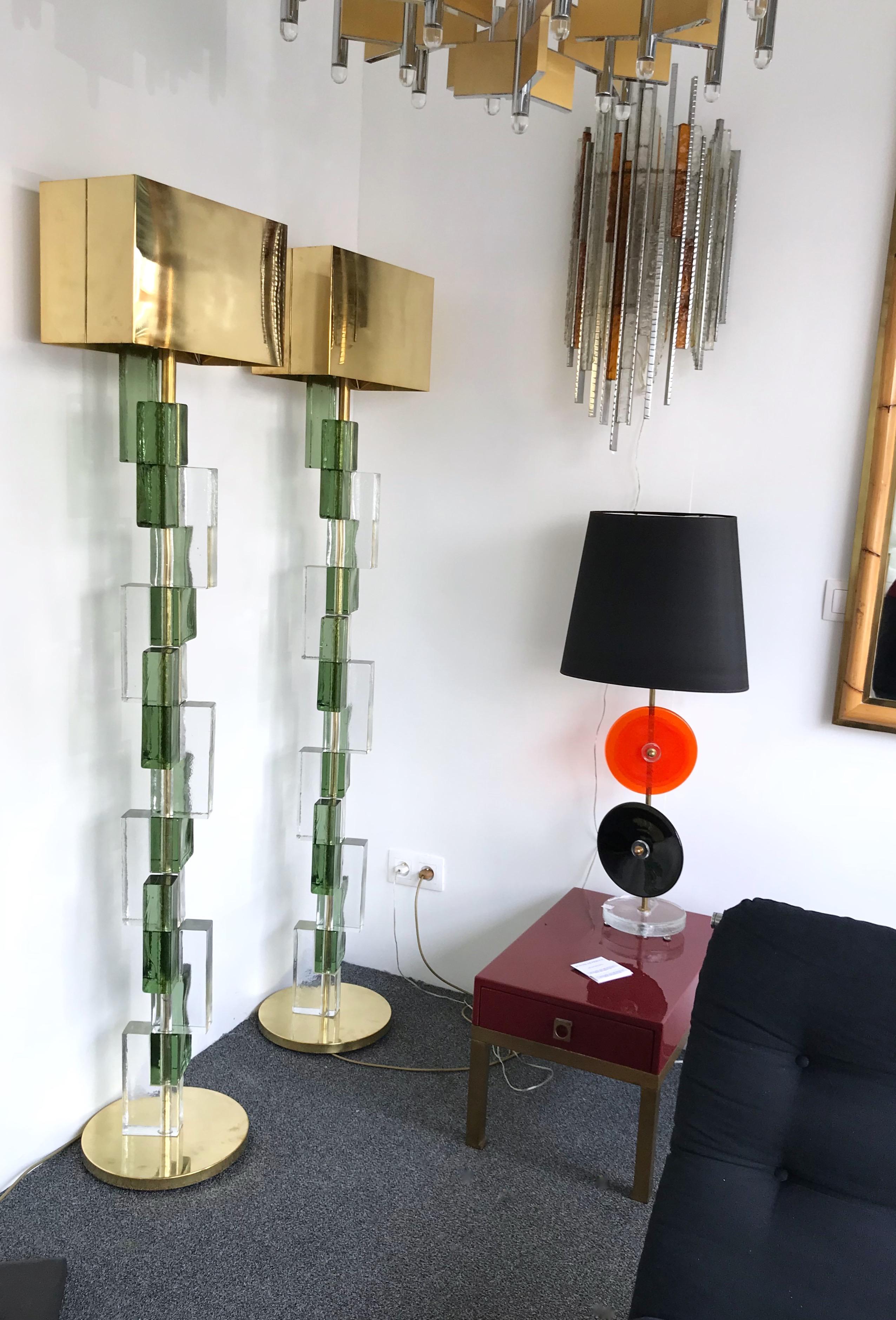 Contemporary Floor Lamps Cubic Murano Glass and Brass, Italy 5
