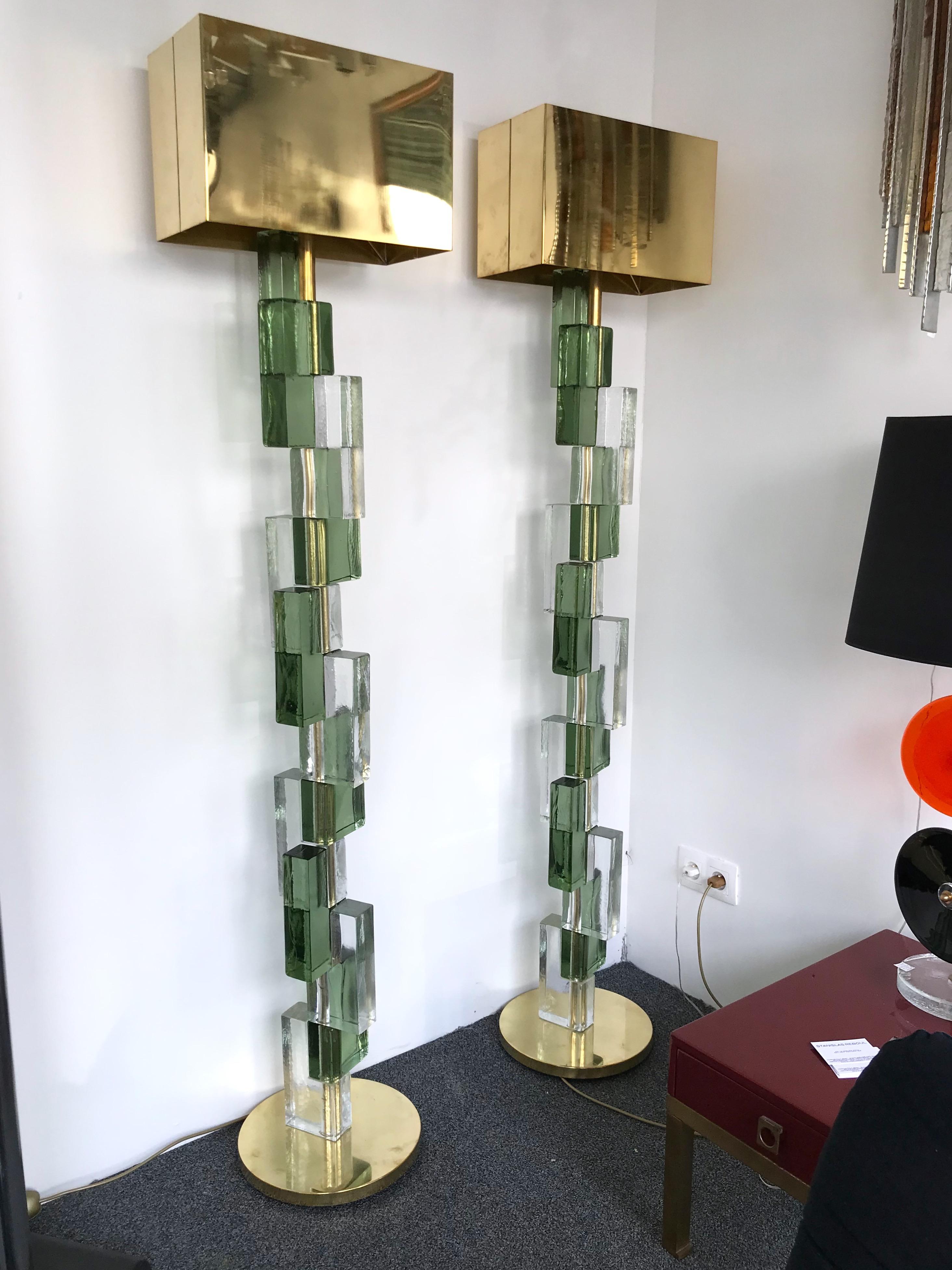 Contemporary Floor Lamps Cubic Murano Glass and Brass, Italy 6
