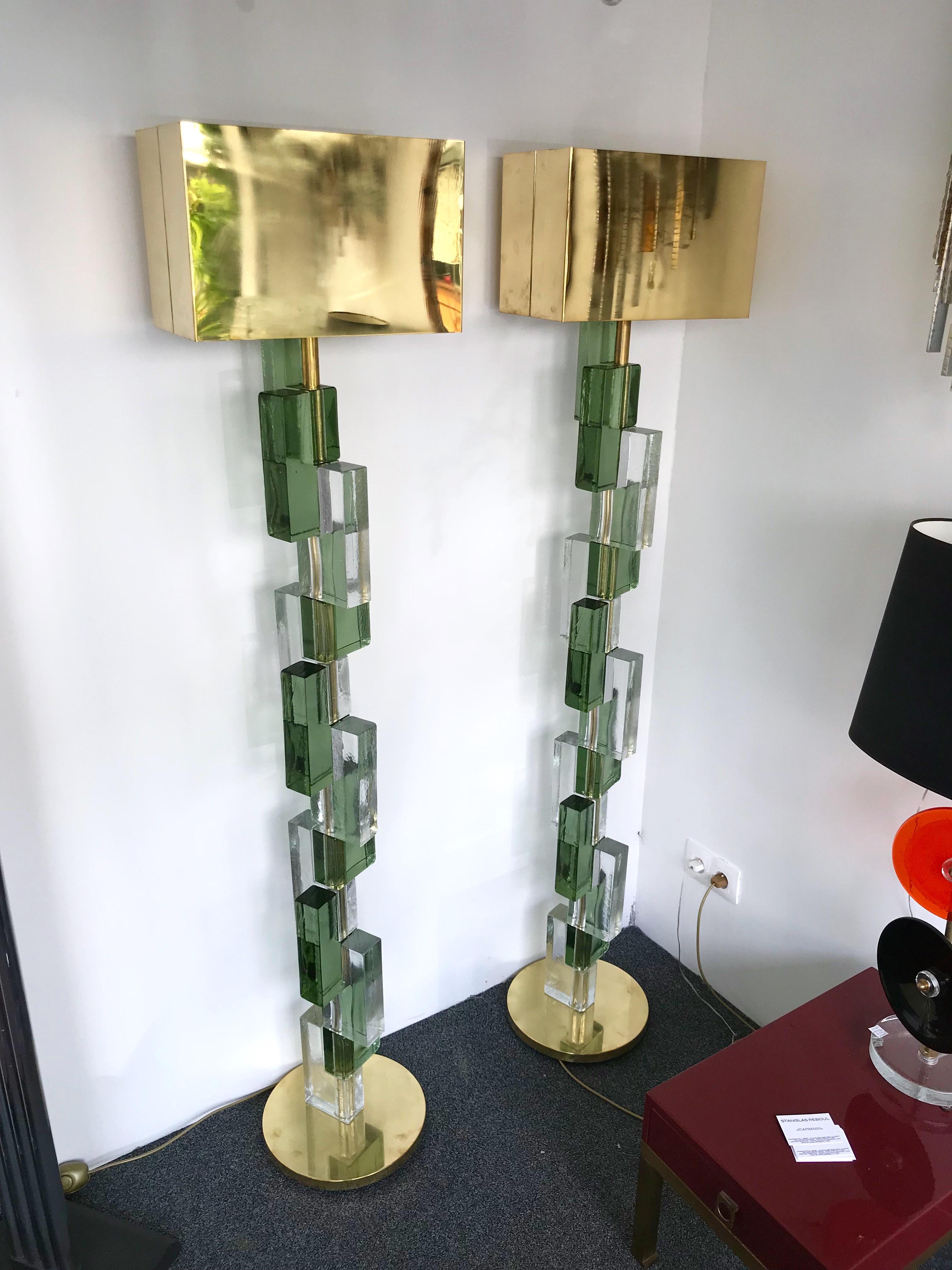 Contemporary Floor Lamps Cubic Murano Glass and Brass, Italy 8