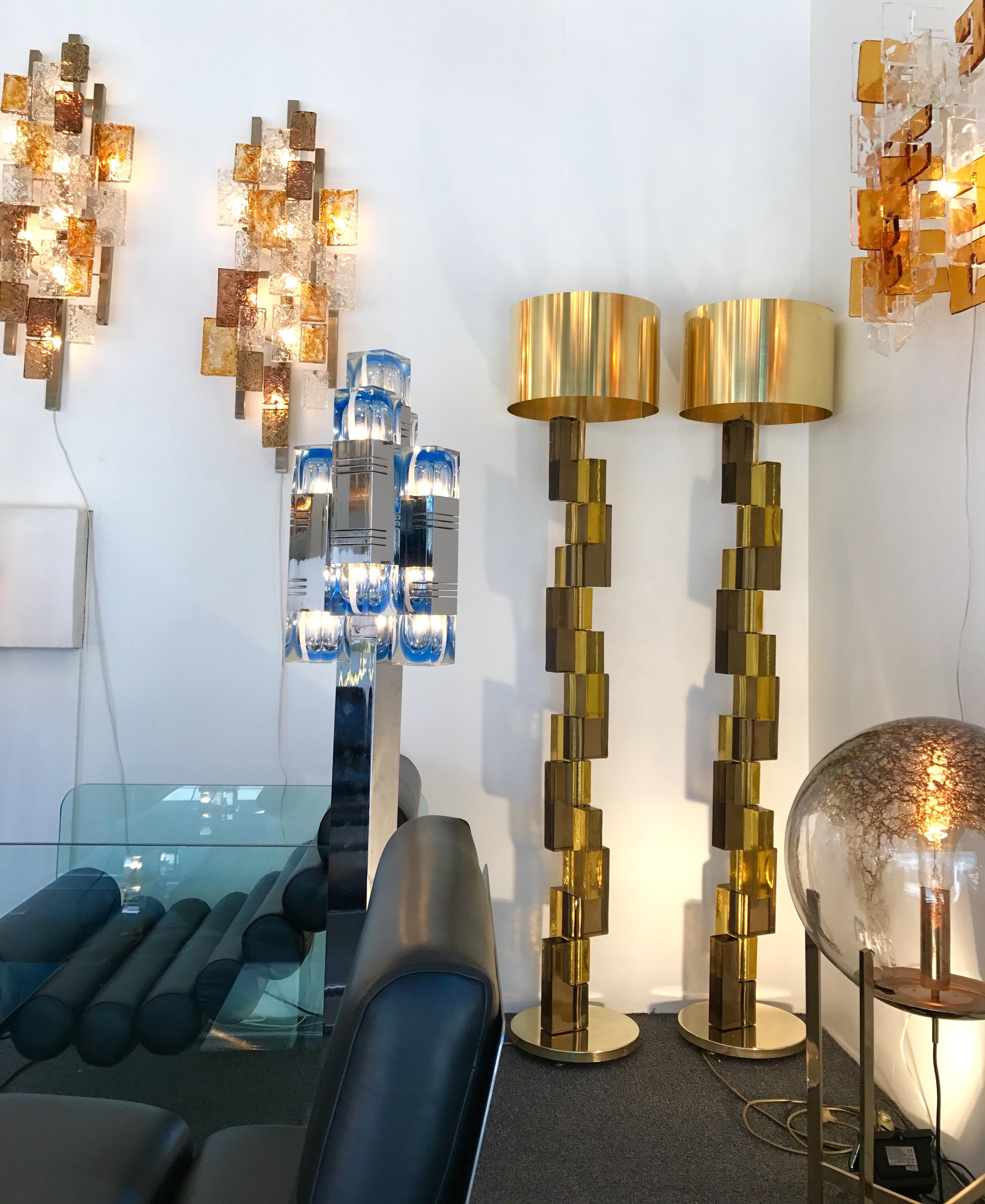 Contemporary Floor Lamps Cubic Murano Glass and Brass, Italy 2