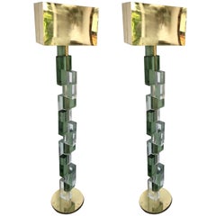 Contemporary Floor Lamps Cubic Murano Glass and Brass, Italy