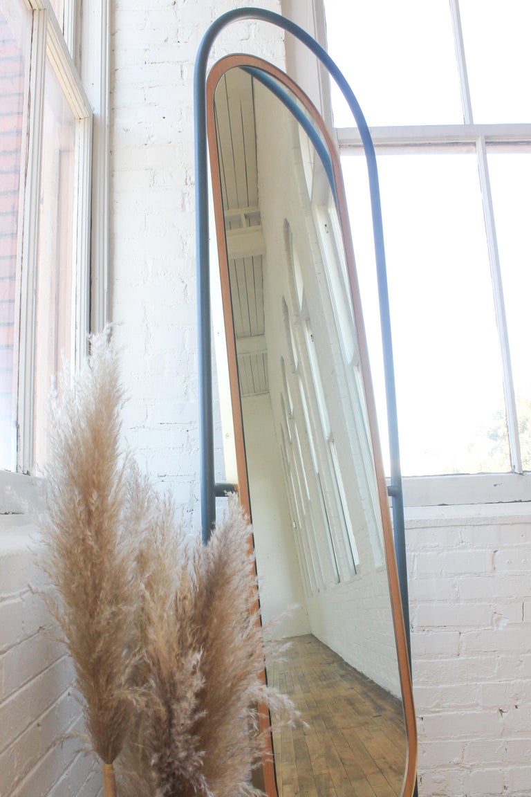 Brass Contemporary Floor Mirror, Curved Frame Full-Length 