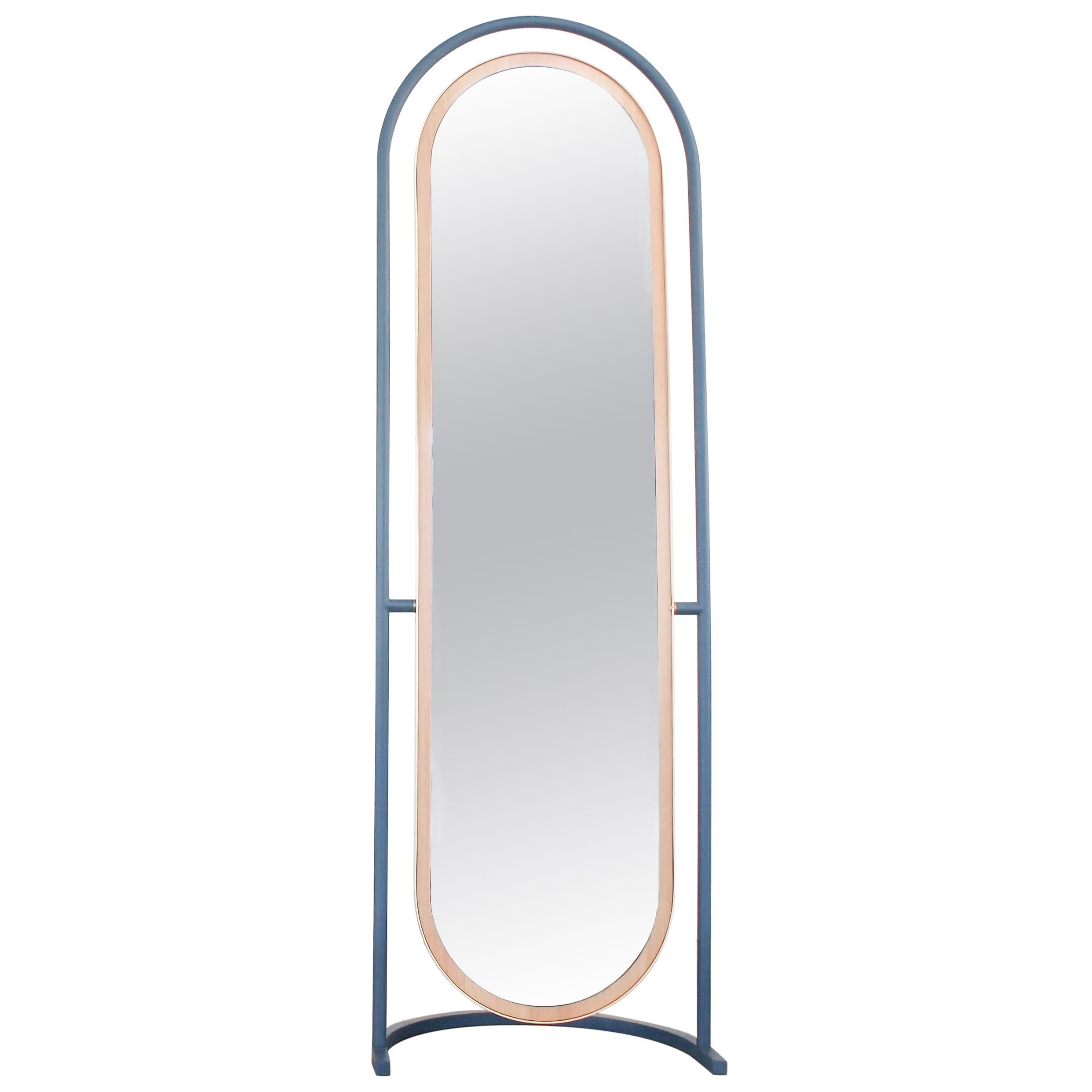 Contemporary Floor Mirror, Curved Frame Full-Length "Pill Mirror" For Sale