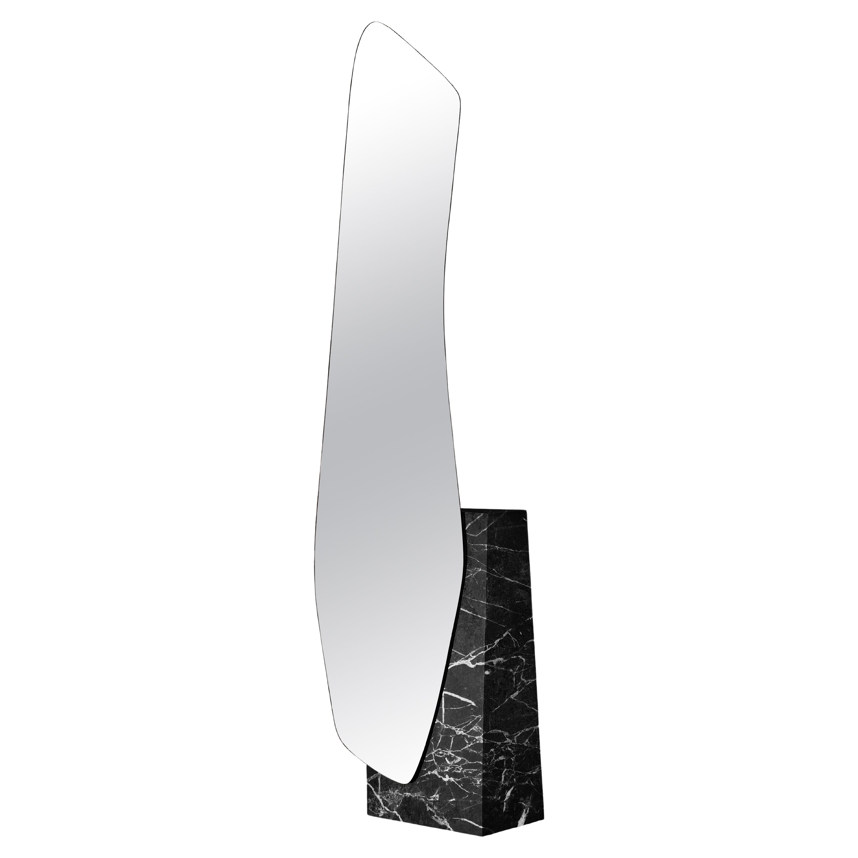 Contemporary Floor Mirror Lake 5 by Noom, Black Marble Alanya