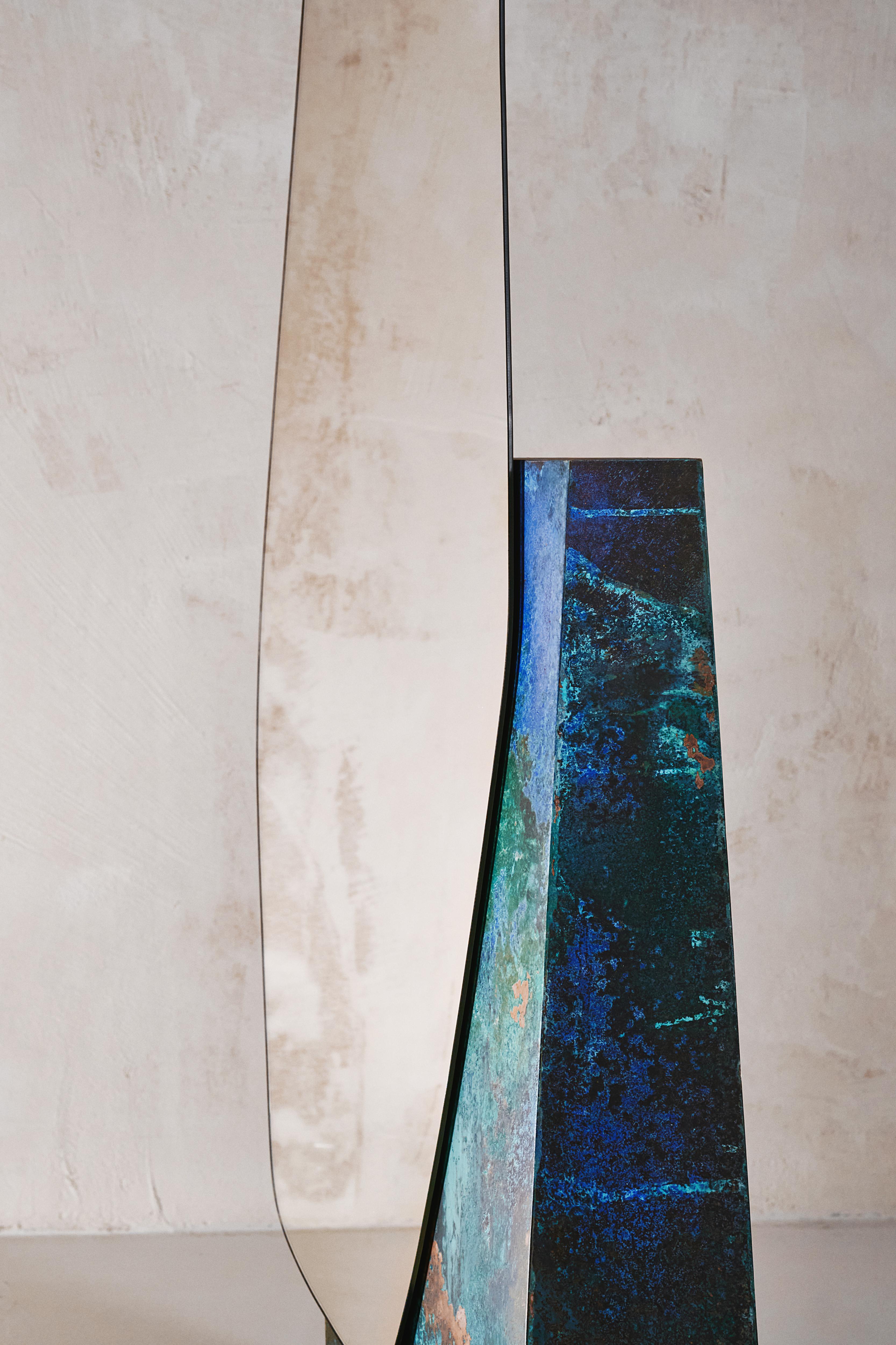 Contemporary Floor Mirror 'Lake 5' by Noom, Black Veneered Wooden Base For Sale 5