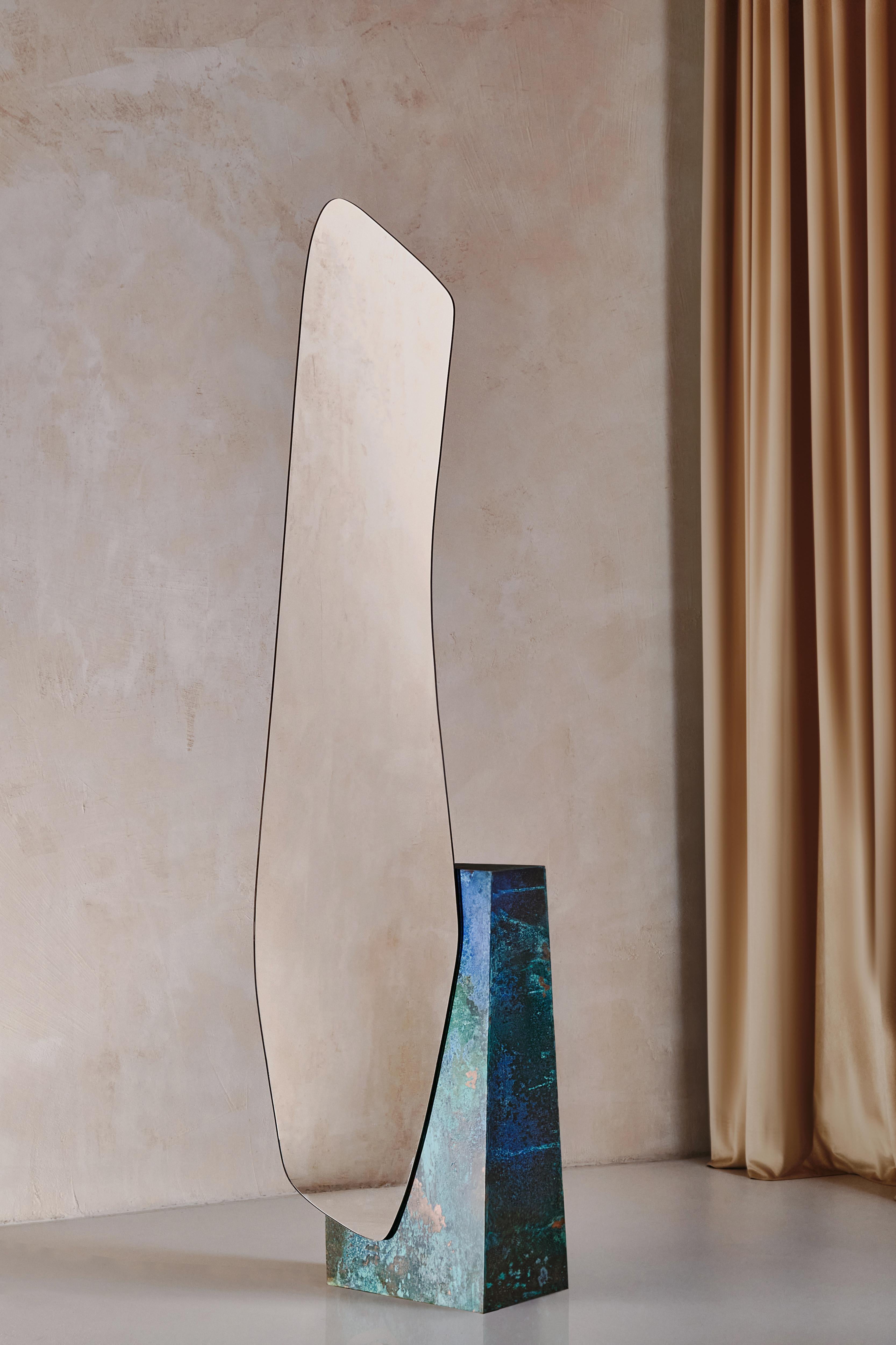 Ukrainian Contemporary Floor Mirror 'Lake 5' by Noom, Black Veneered Wooden Base For Sale