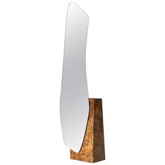 Contemporary Floor Mirror 'Lake 5' by Noom, Madrone Wood Base